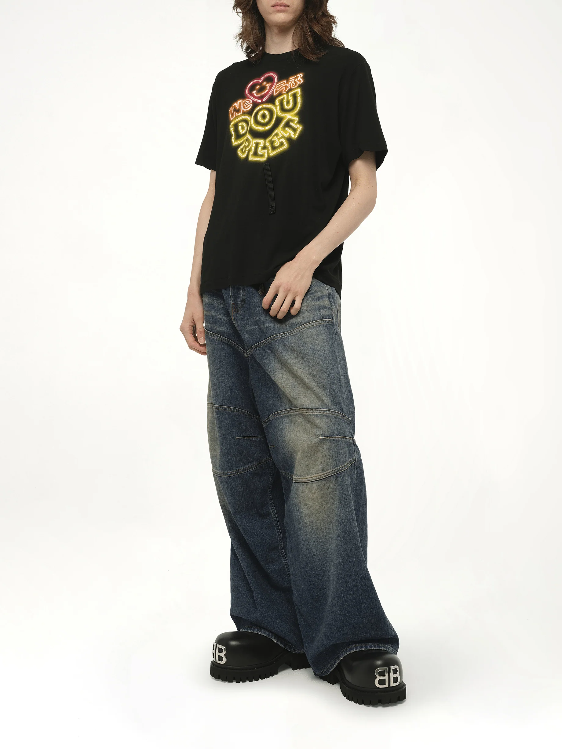 Big Doublet Neon Paint Fan Service T-Shirt in Black - Image 4