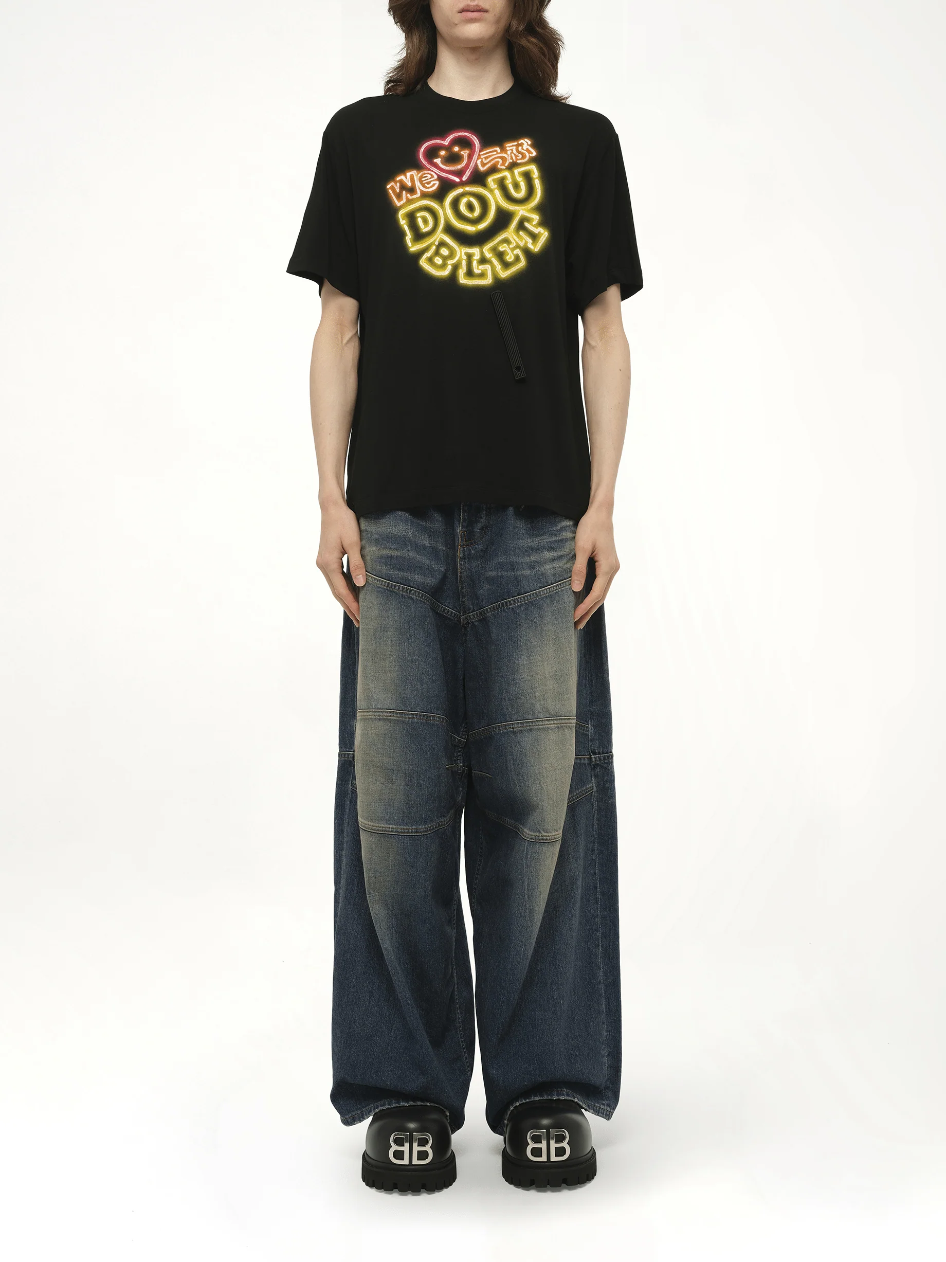 Big Doublet Neon Paint Fan Service T-Shirt in Black - Image 7