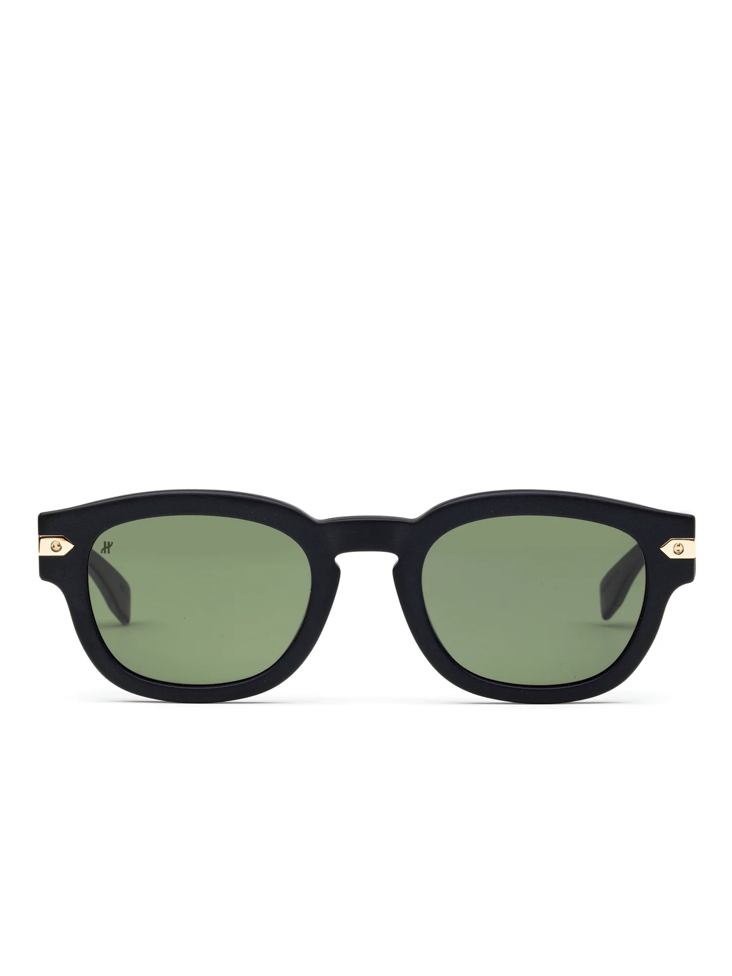 Black Matte Rounded Key Sunglasses with Green Lens