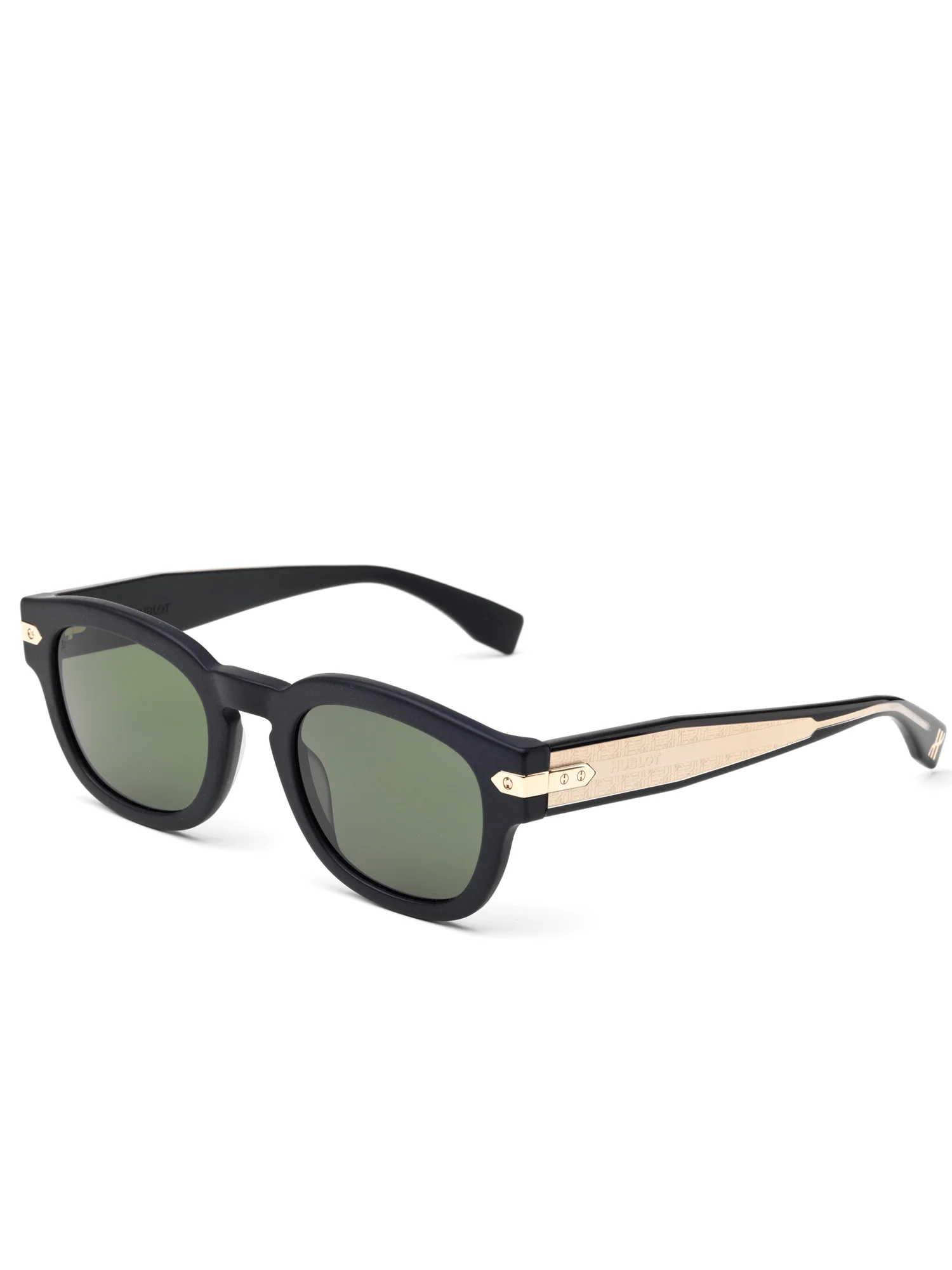 Black Matte Rounded Key Sunglasses with Green Lens - Image 2
