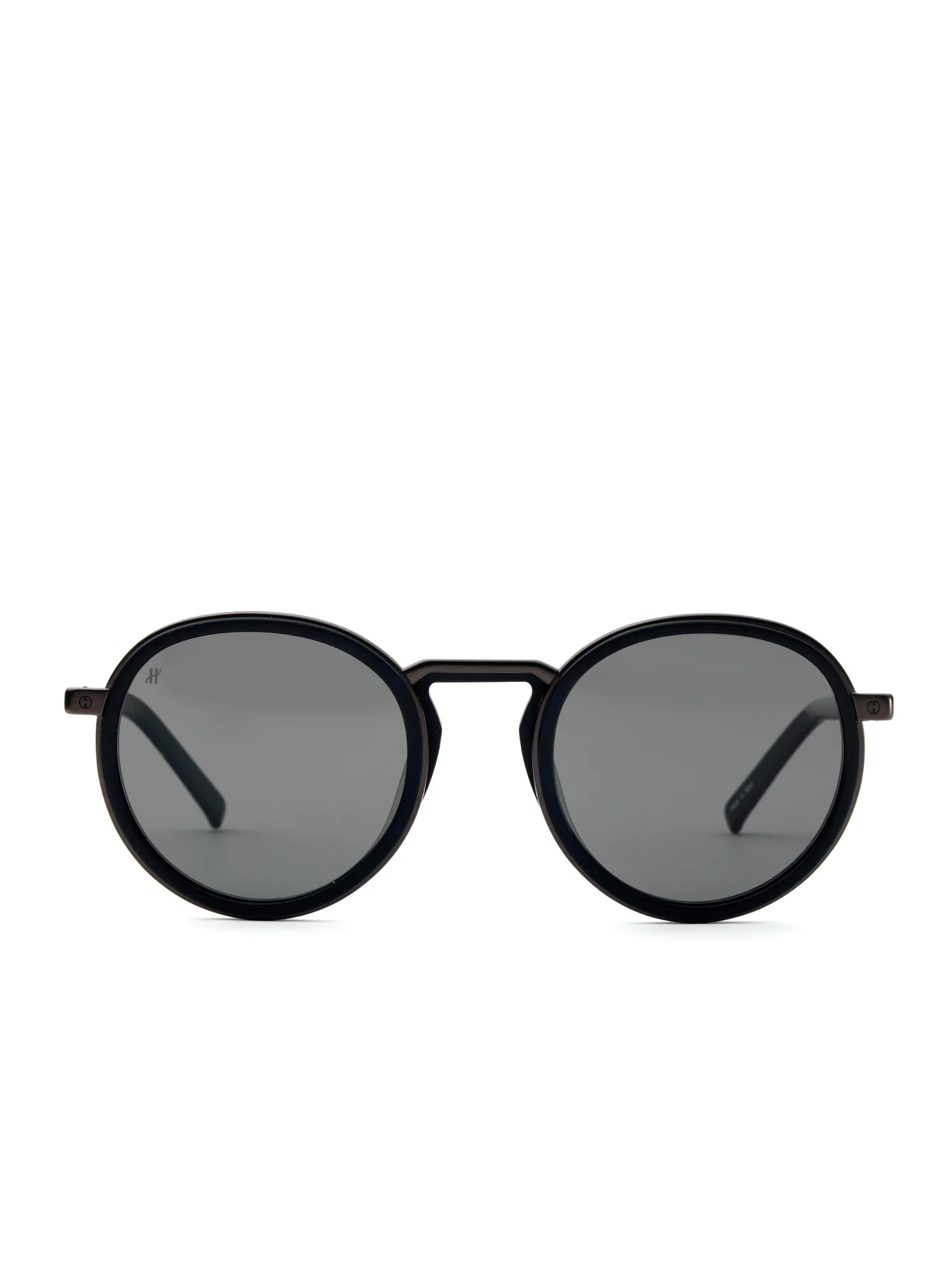Black Matte Rounded Sunglasses with Solid Smoke Lens