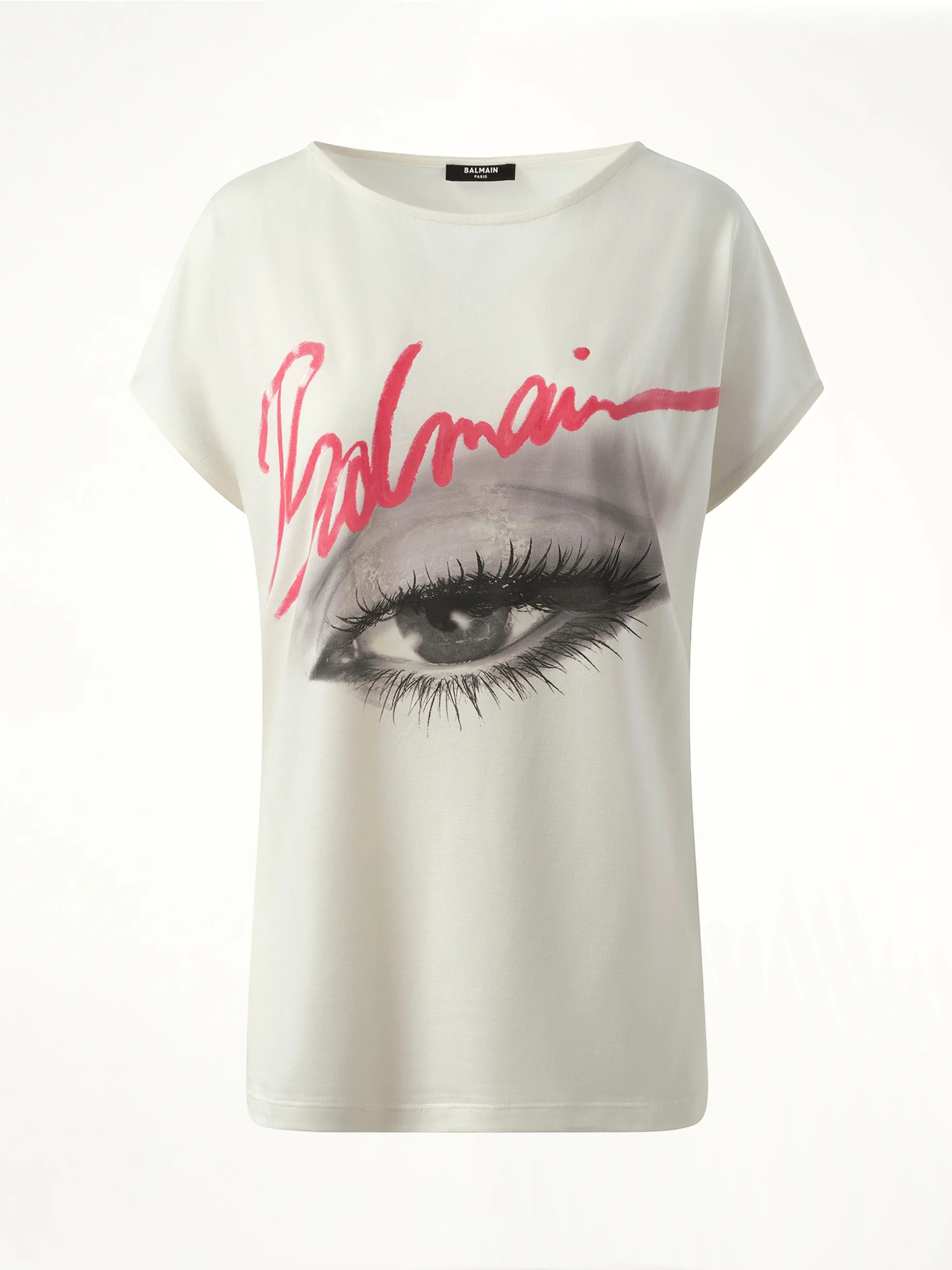 Boatneck Balmain Eye Print Top in White - Image 2