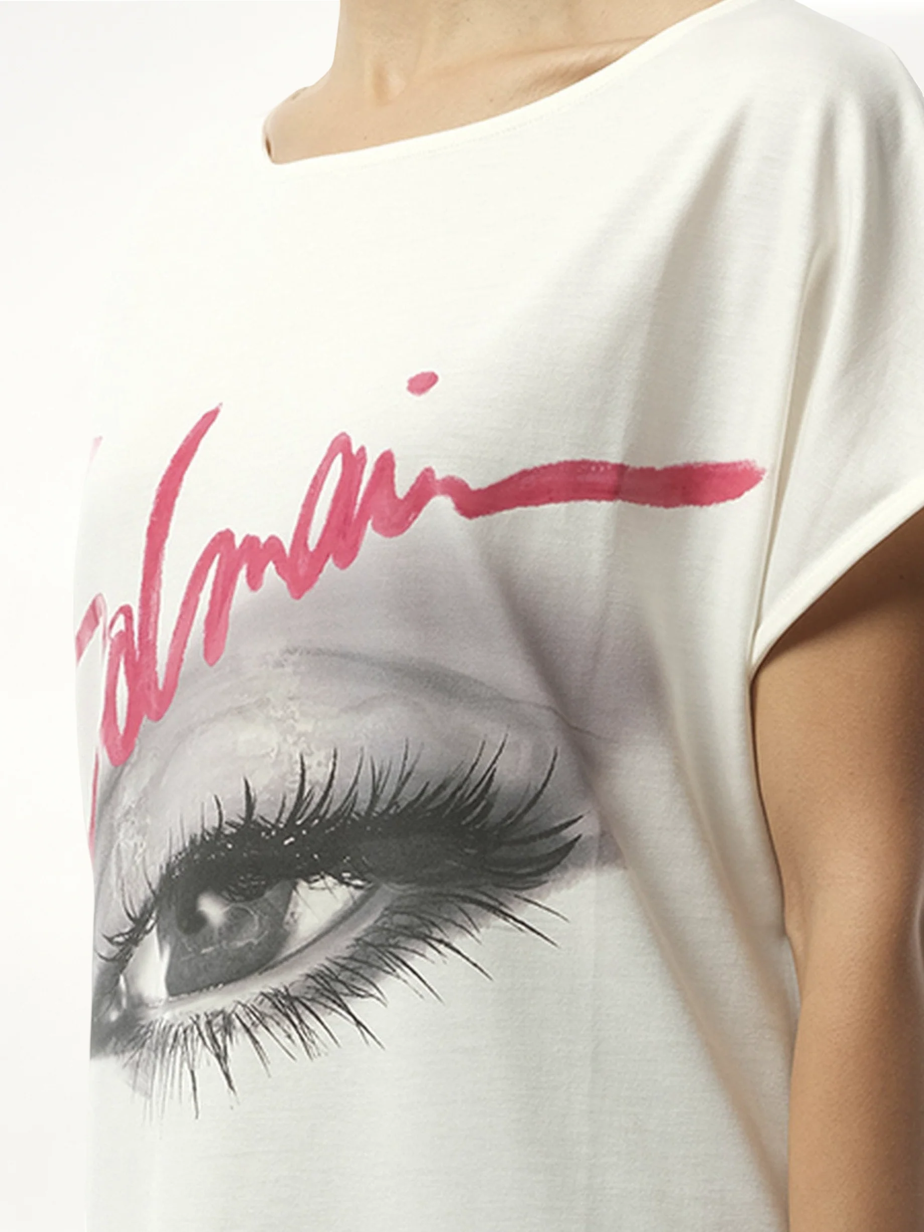Boatneck Balmain Eye Print Top in White - Image 3
