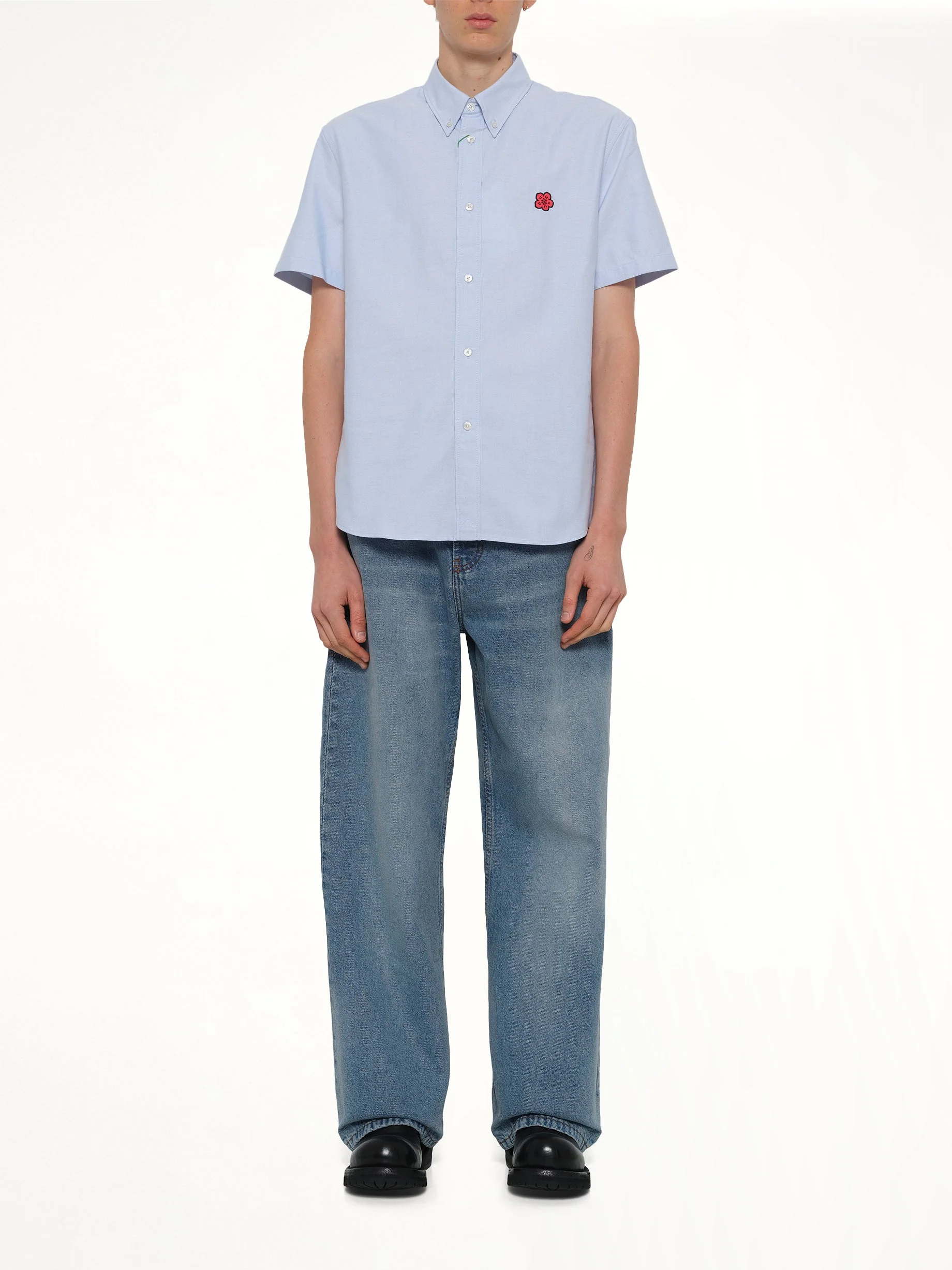 Boke Flower Crest Short Sleeve Shirt in Light Blue - Image 7
