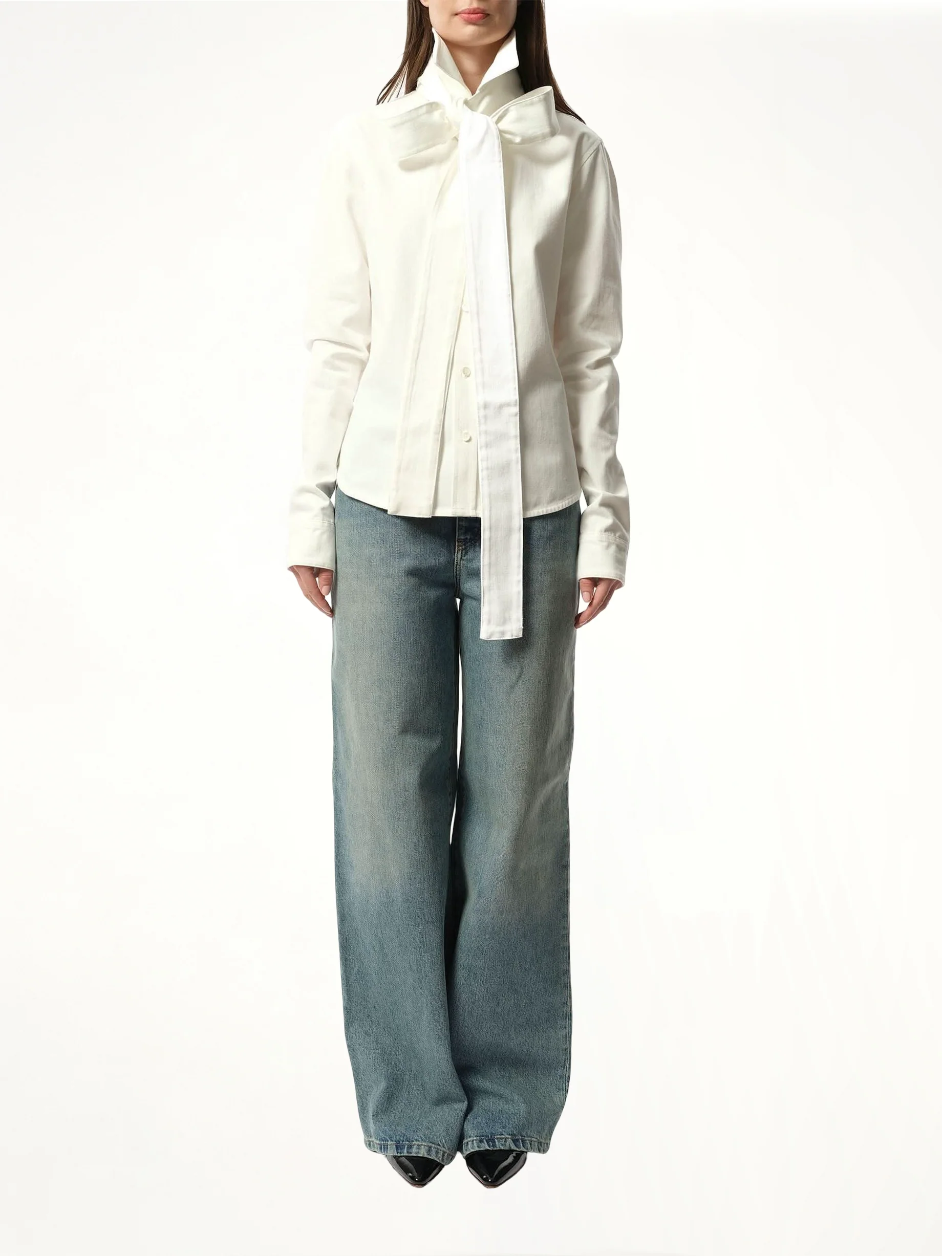Bow Shirt in White - Image 4