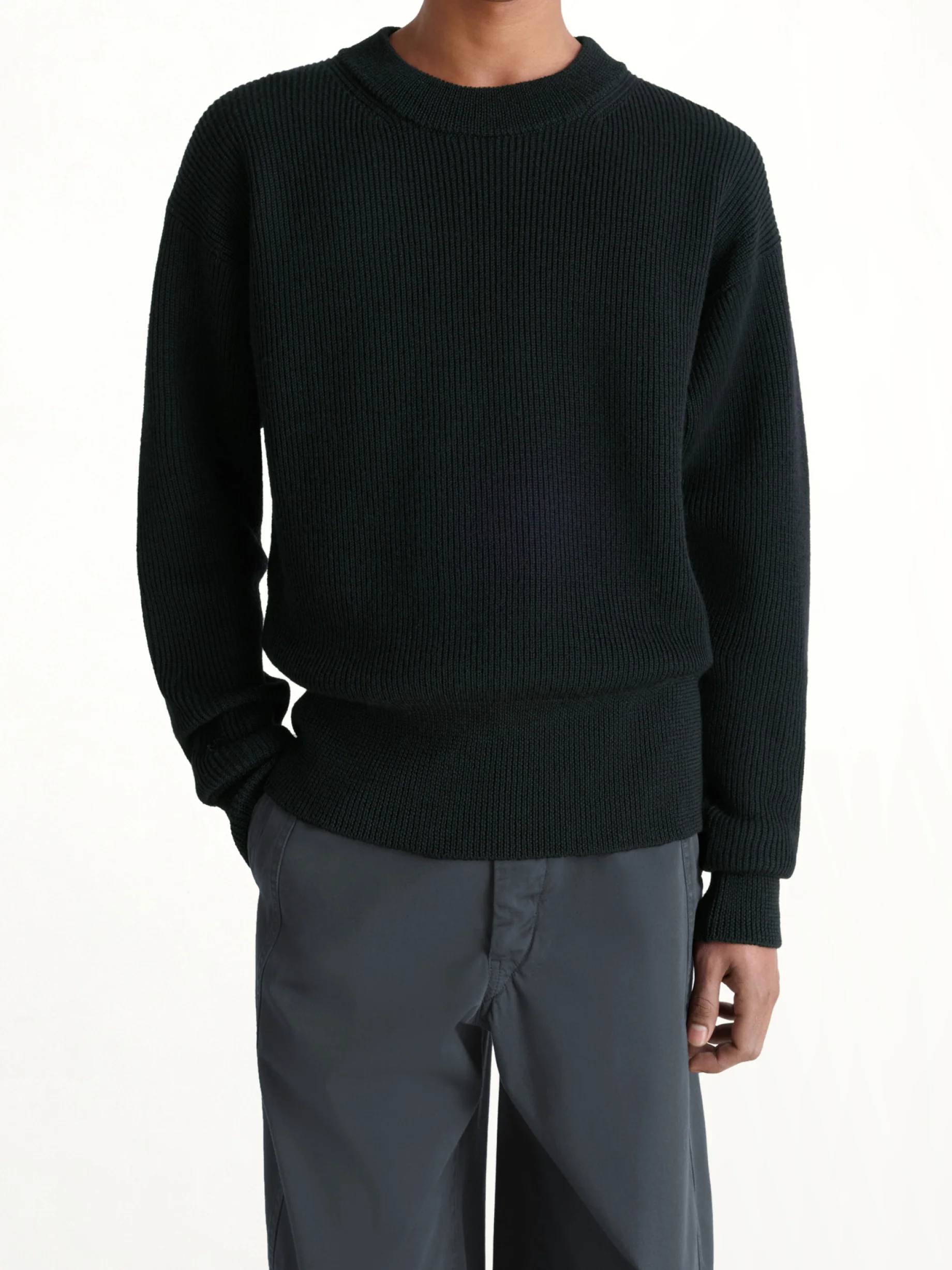 Boxy Round Neck Sweater in Black