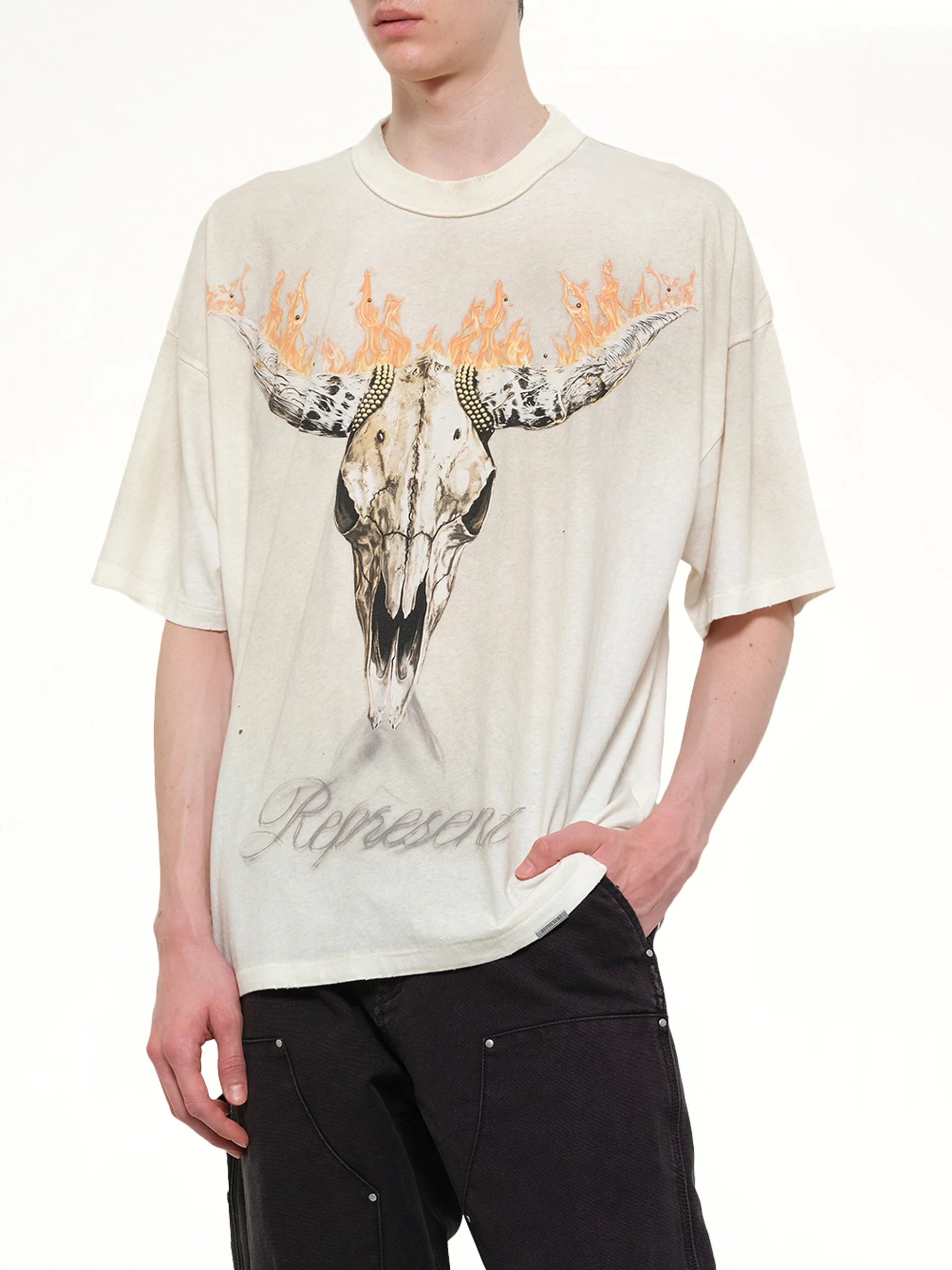 British Cowboys T-Shirt in Washed Ecru - Image 6