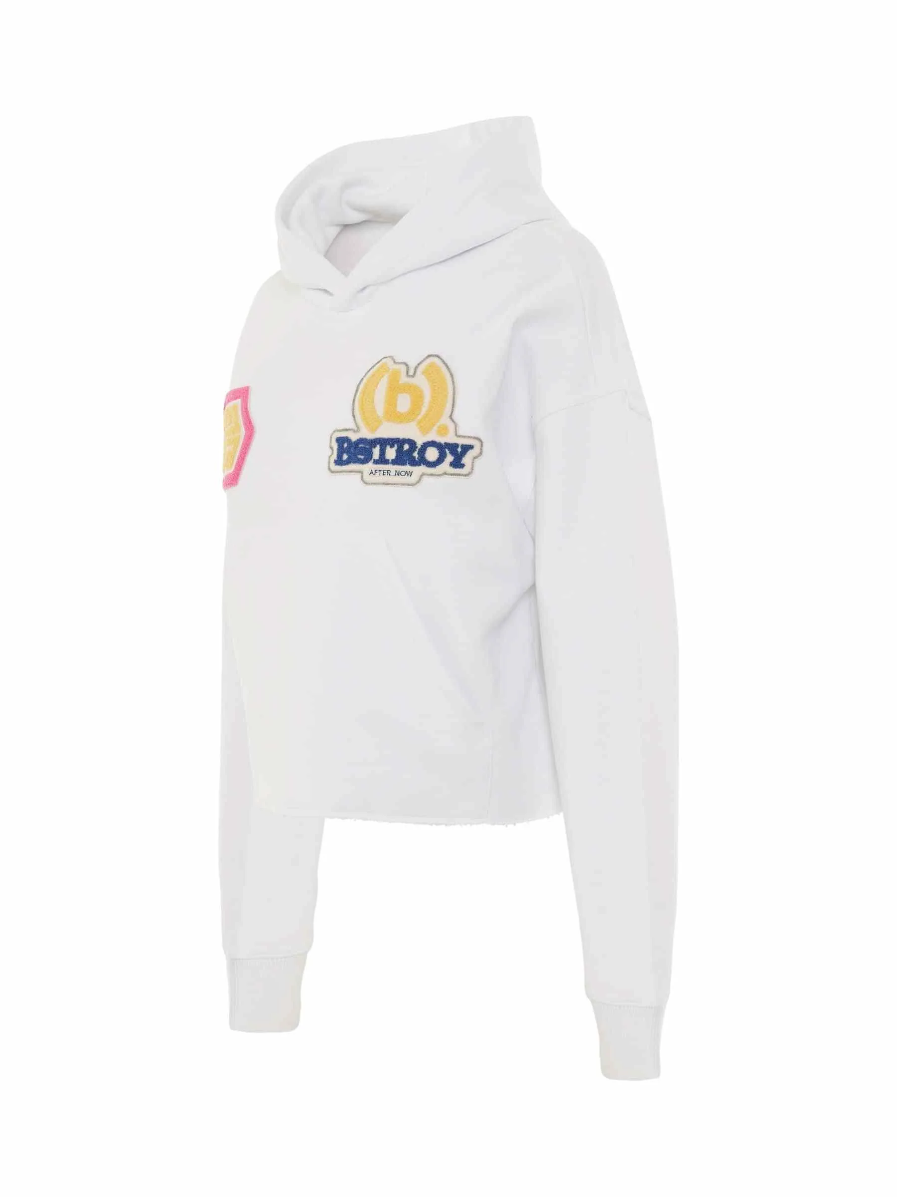 BSTROY Embroidered Patch Cropped Hoodie in White - Image 2