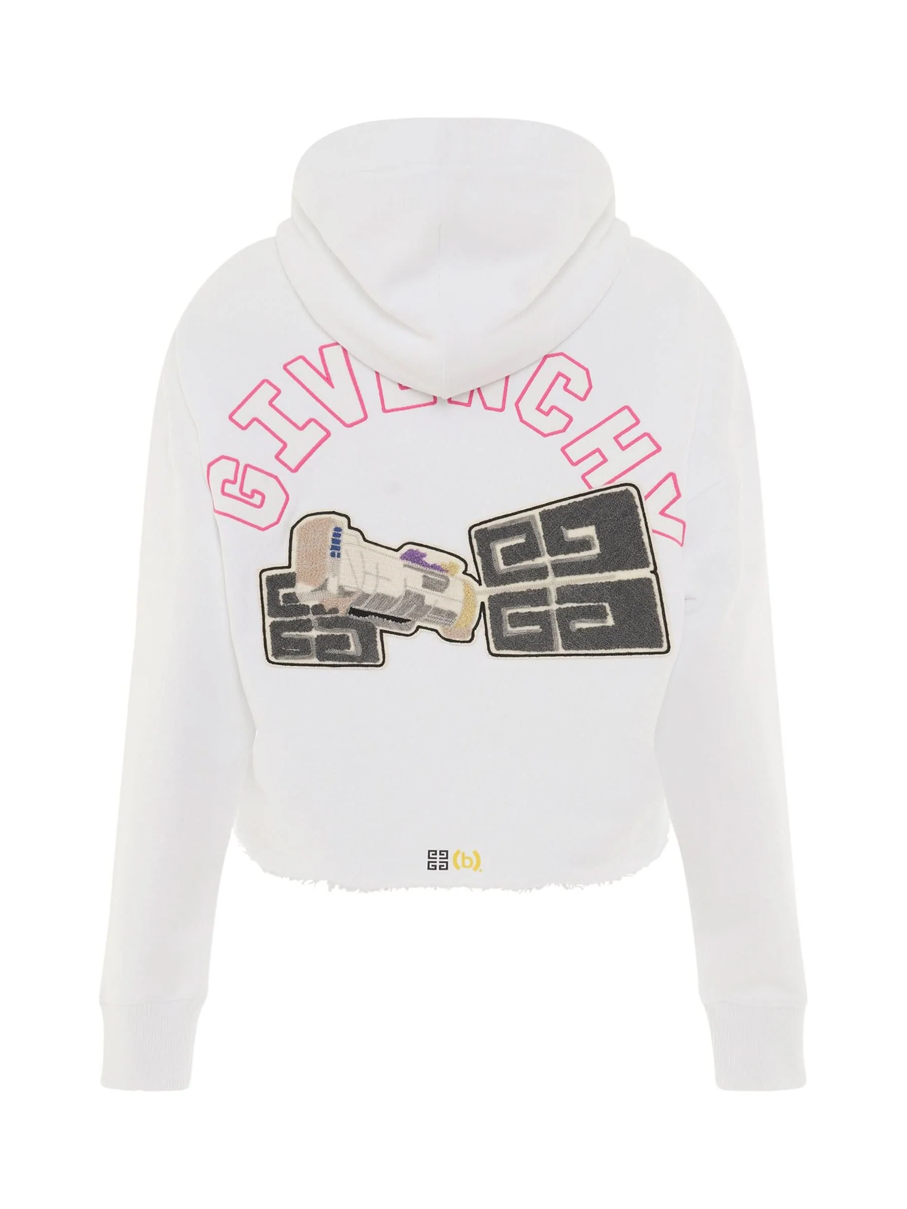 BSTROY Embroidered Patch Cropped Hoodie in White - Image 4