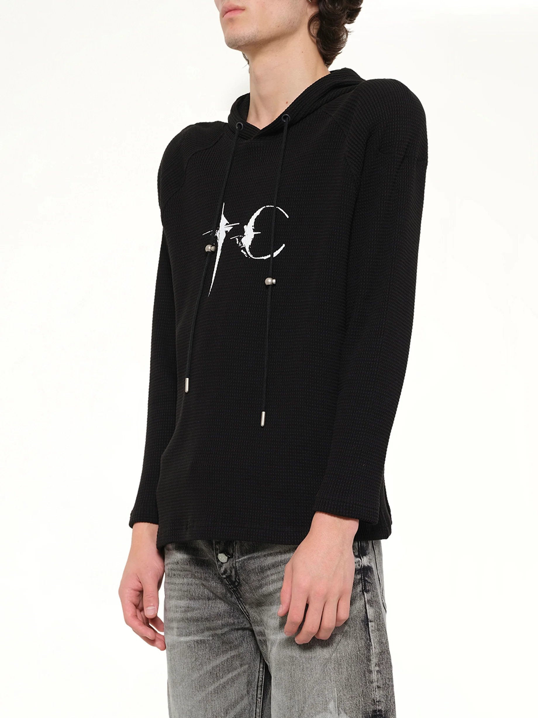 Bulk Shoulder Waffle Hoodie in Black - Image 3