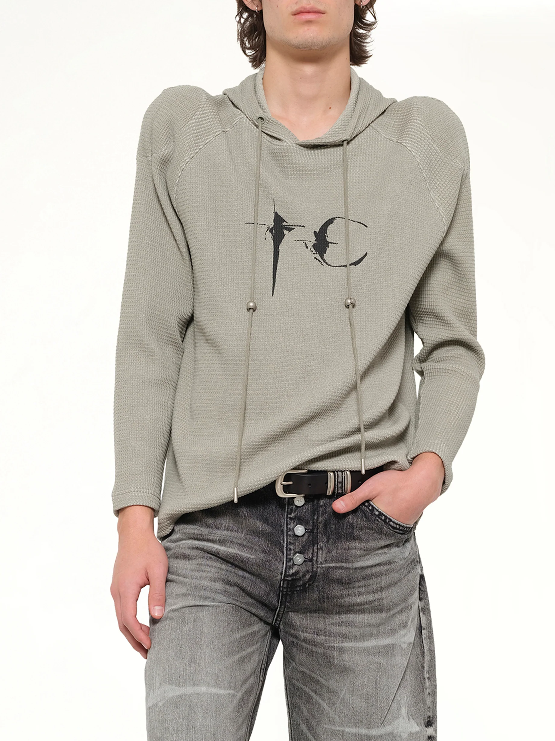 Bulk Shoulder Waffle Hoodie in Khaki - Image 6