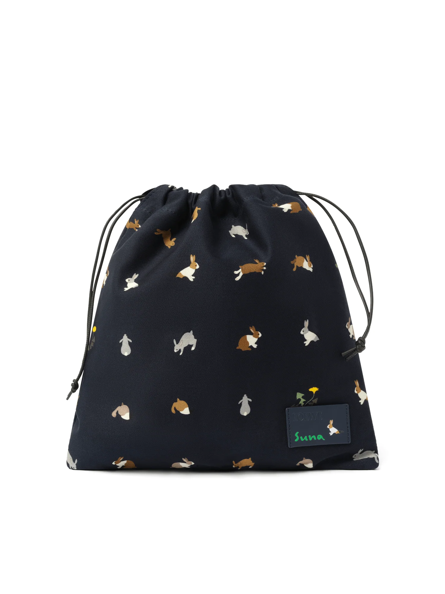 Bunnies Drawstring Pouch in Deep Navy