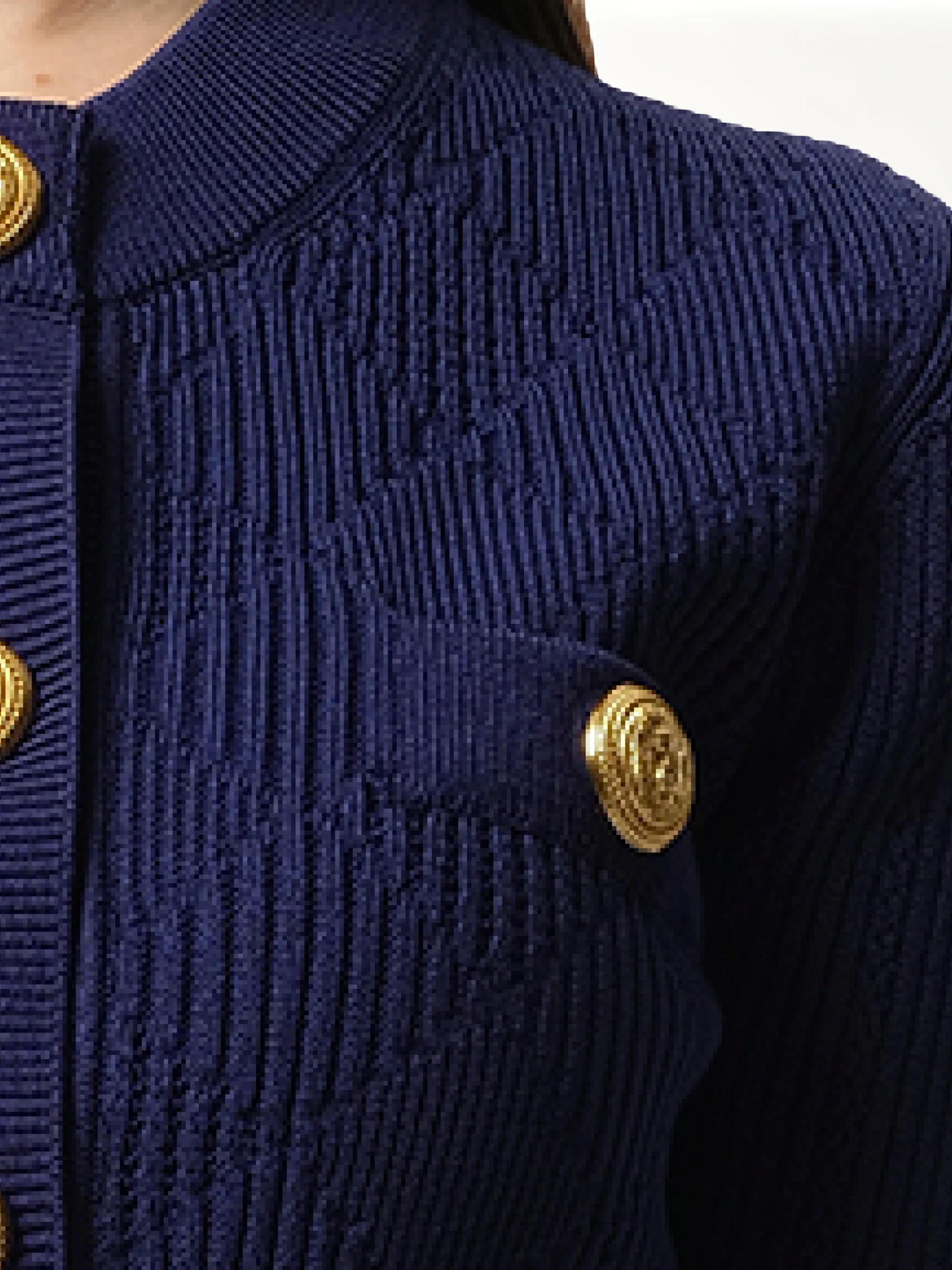 Buttoned 2 Pockets Vichy Knit Cardigan in Midnight Blue - Image 3