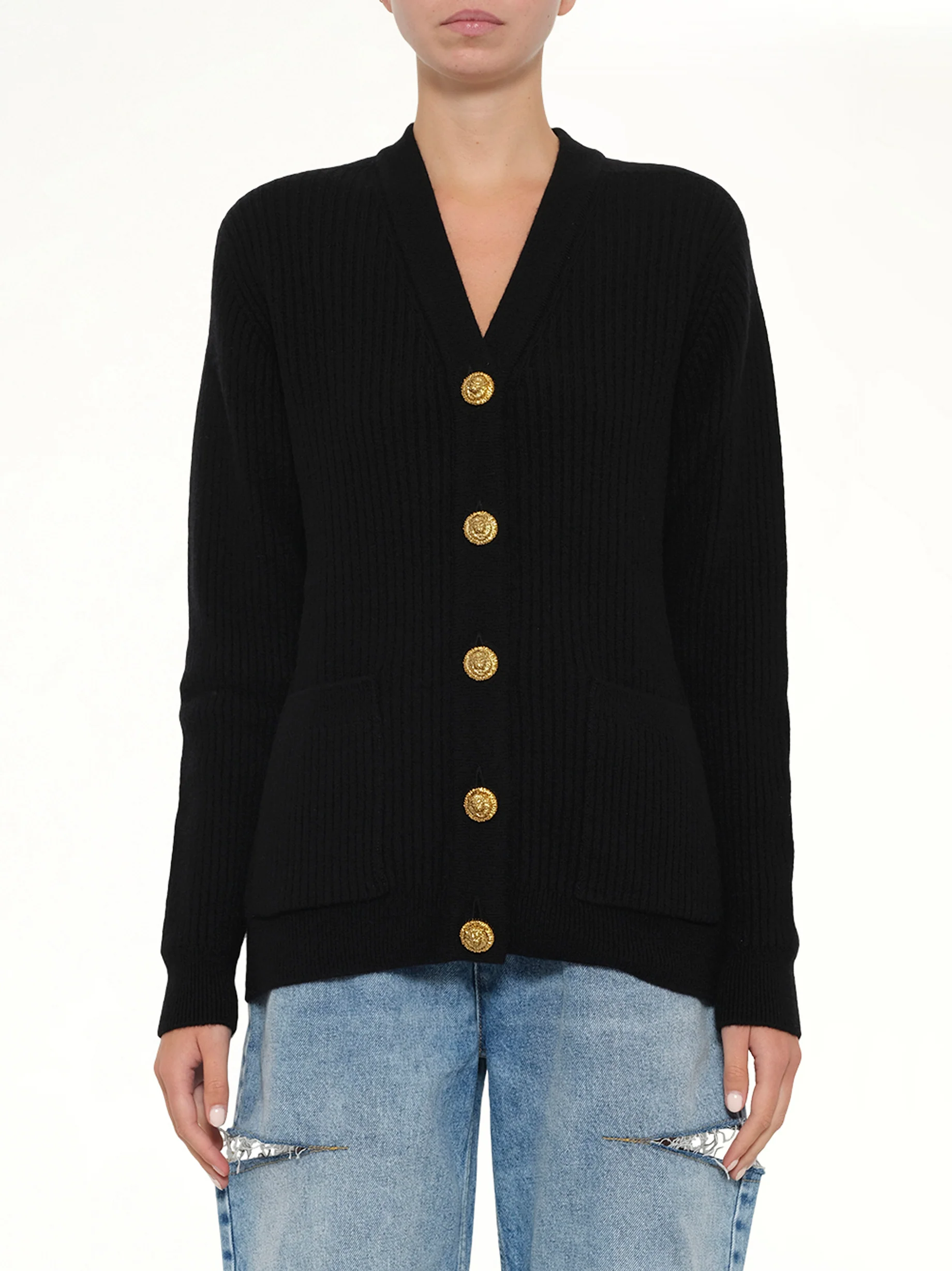 Buttoned Cashmere Cardigan in Black