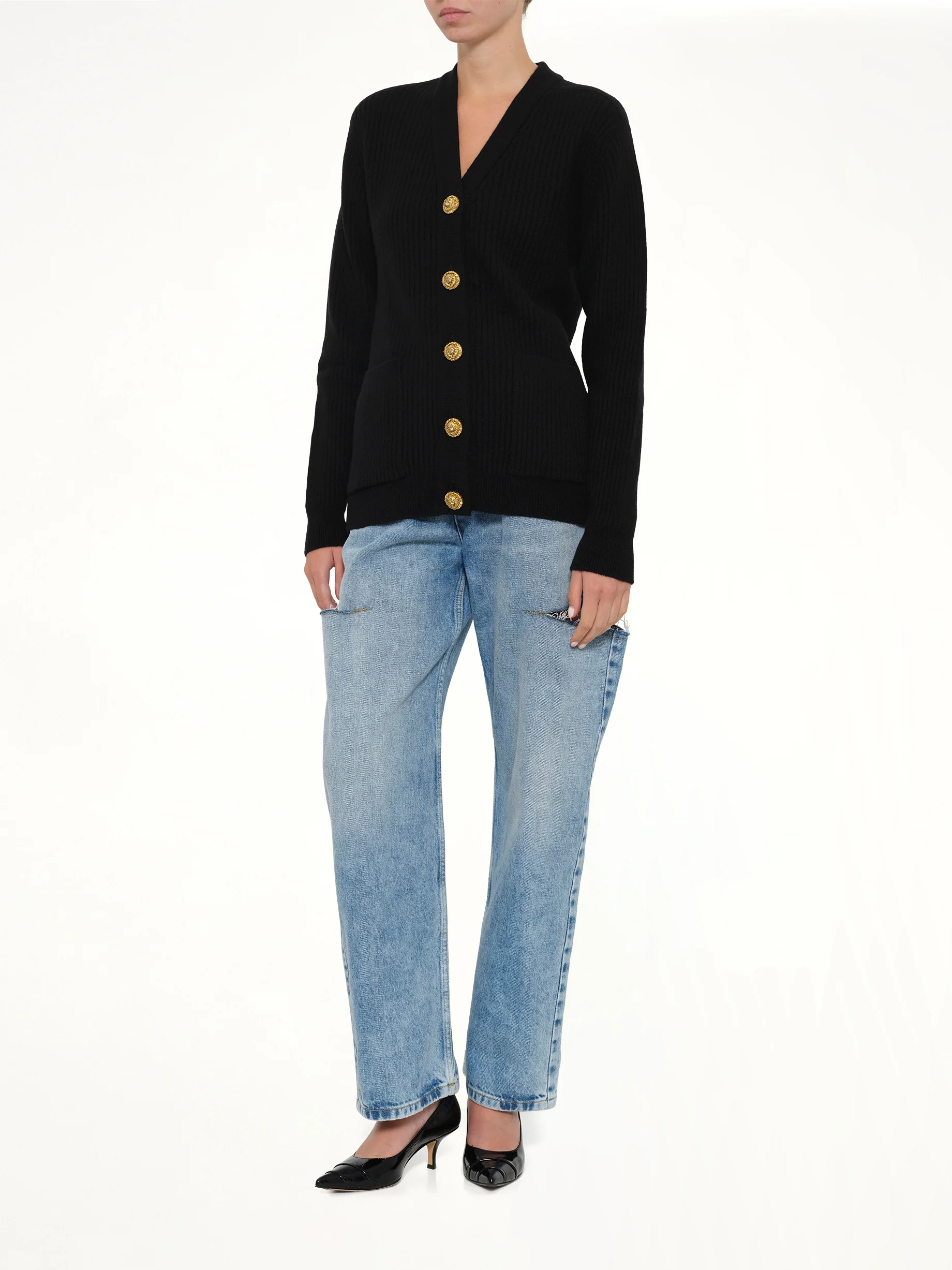 Buttoned Cashmere Cardigan in Black - Image 4