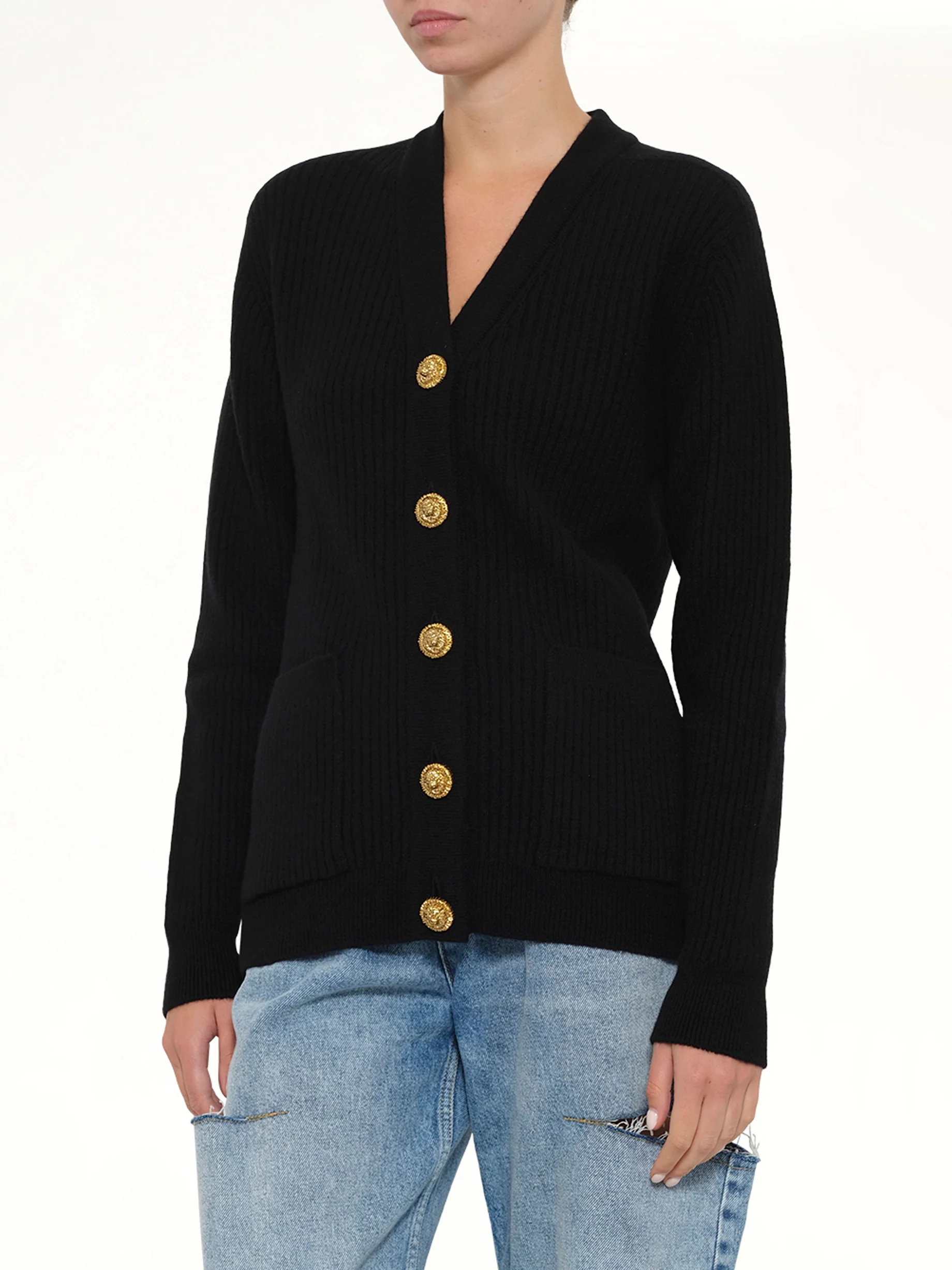 Buttoned Cashmere Cardigan in Black - Image 6