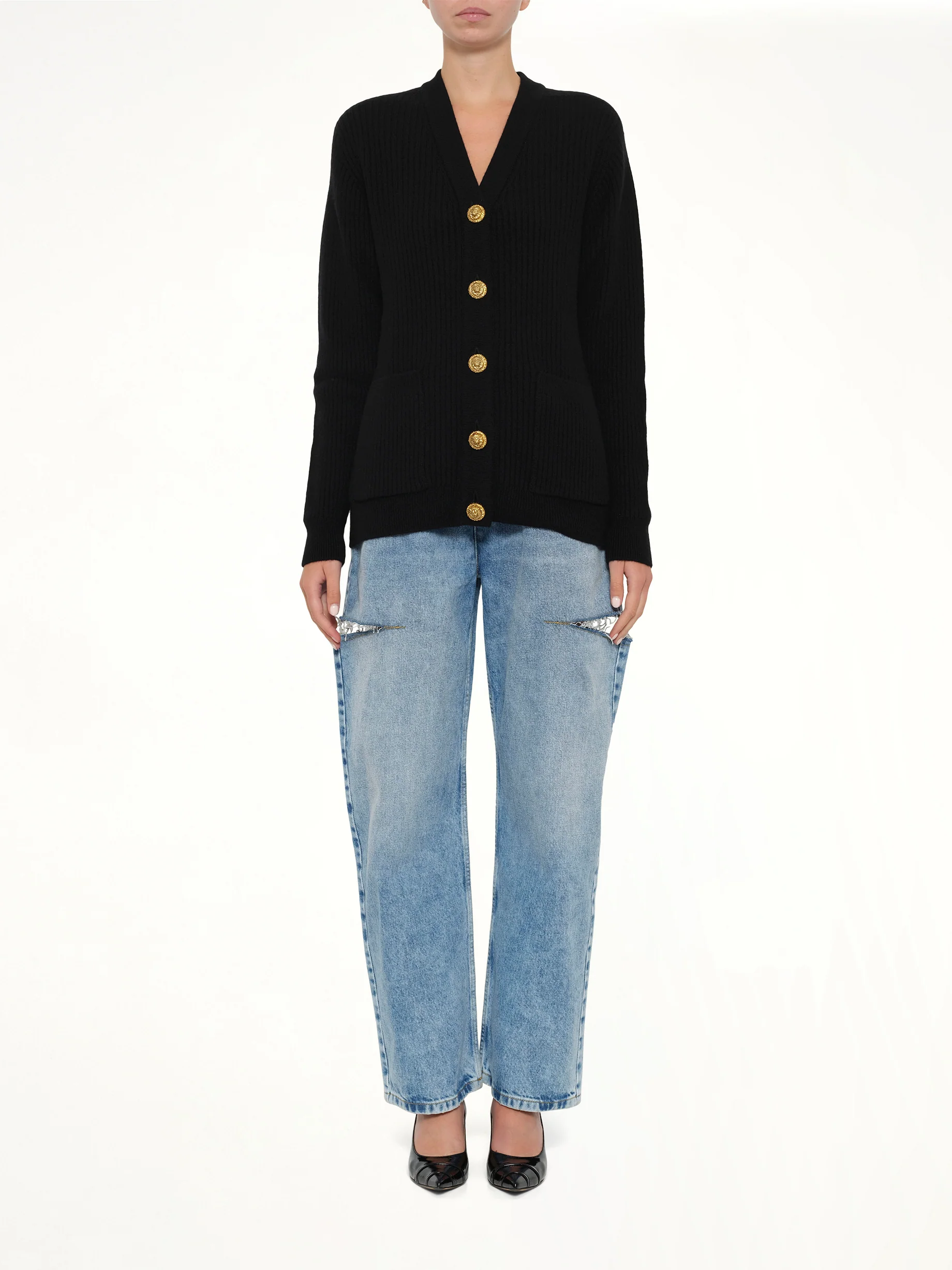Buttoned Cashmere Cardigan in Black - Image 7