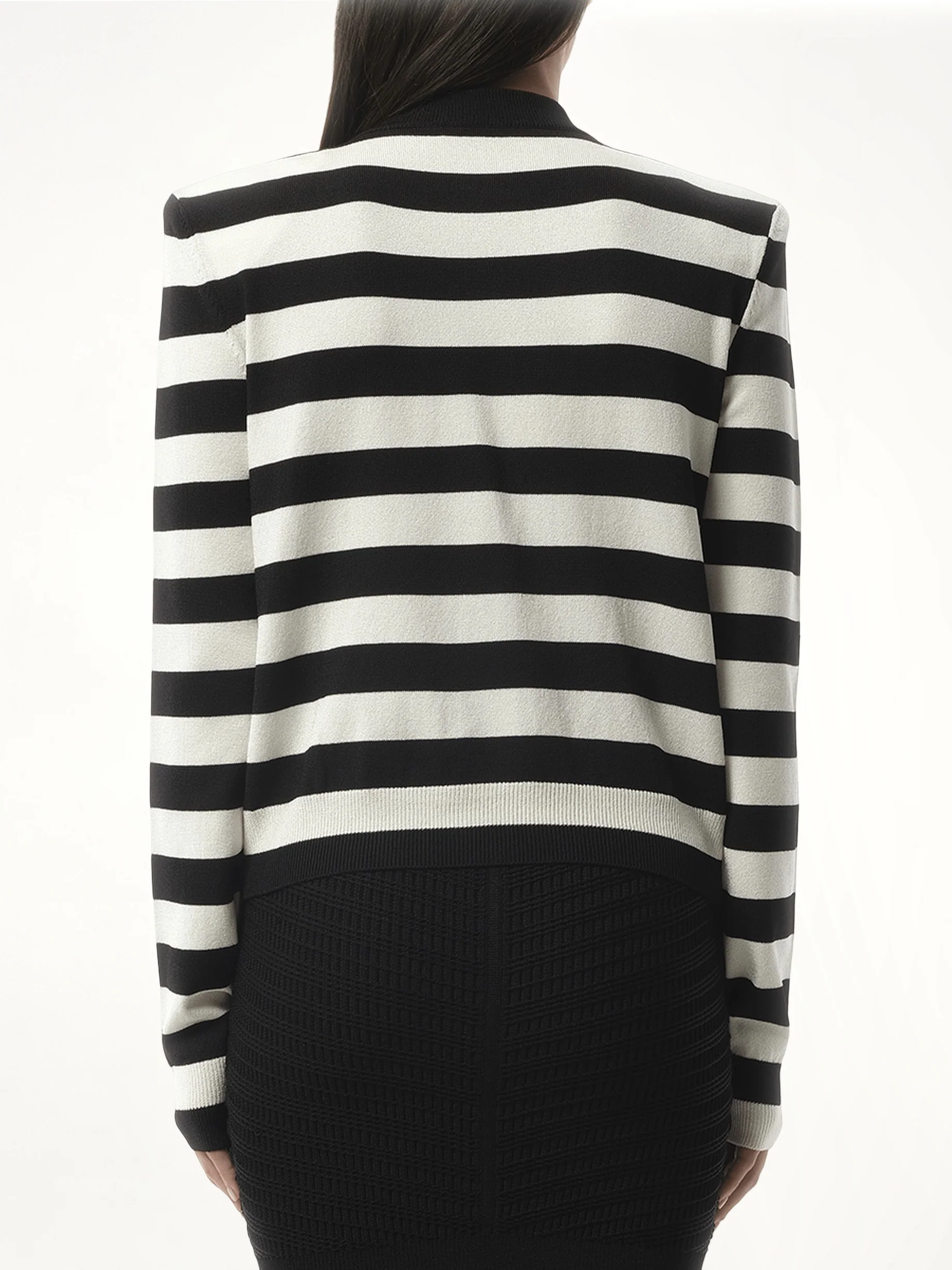 Buttoned Face Mariniere Knit Cardigan in Black/White - Image 6