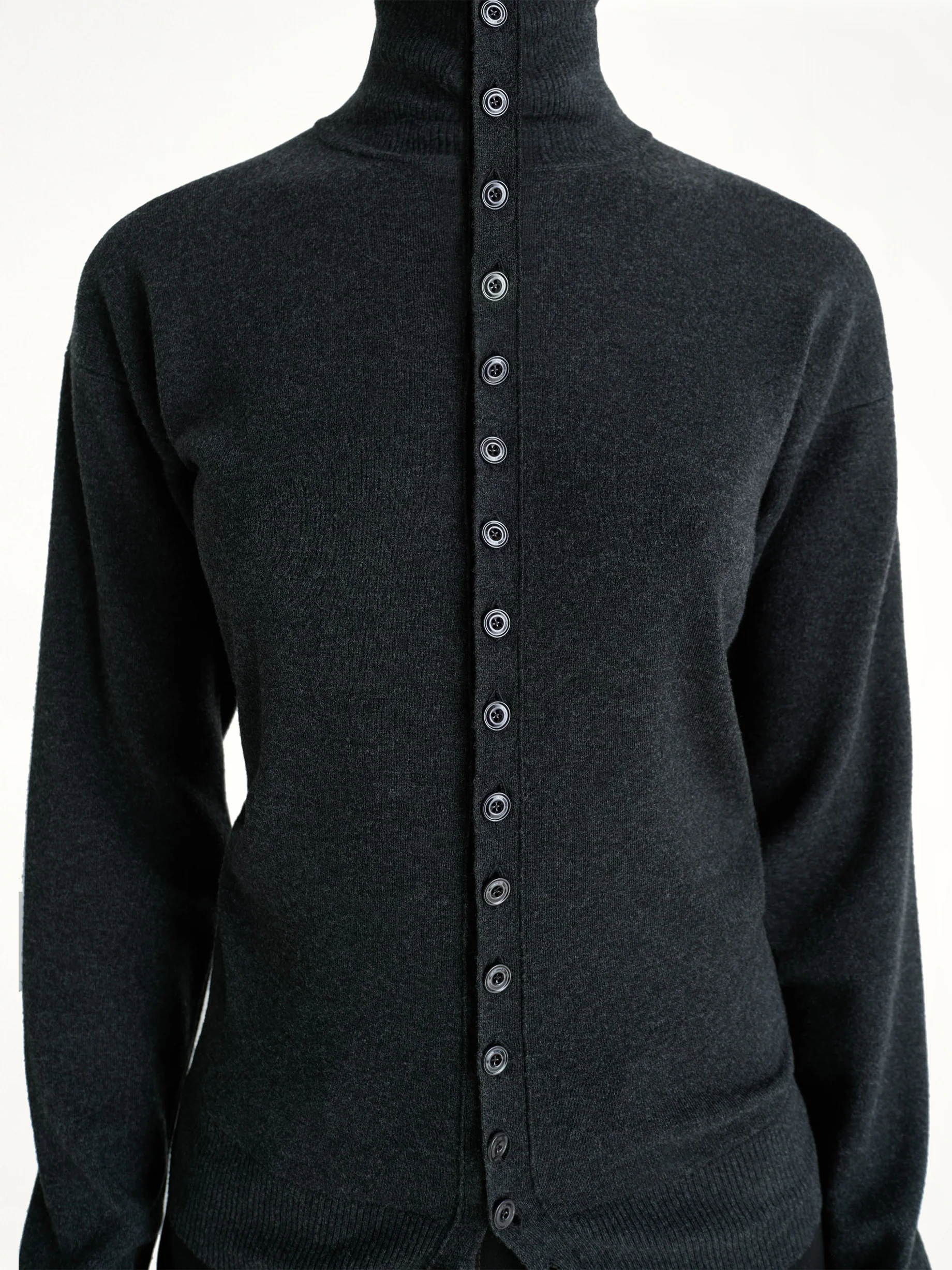 Buttoned Fitted Cardigan in Anthracite Melange - Image 3