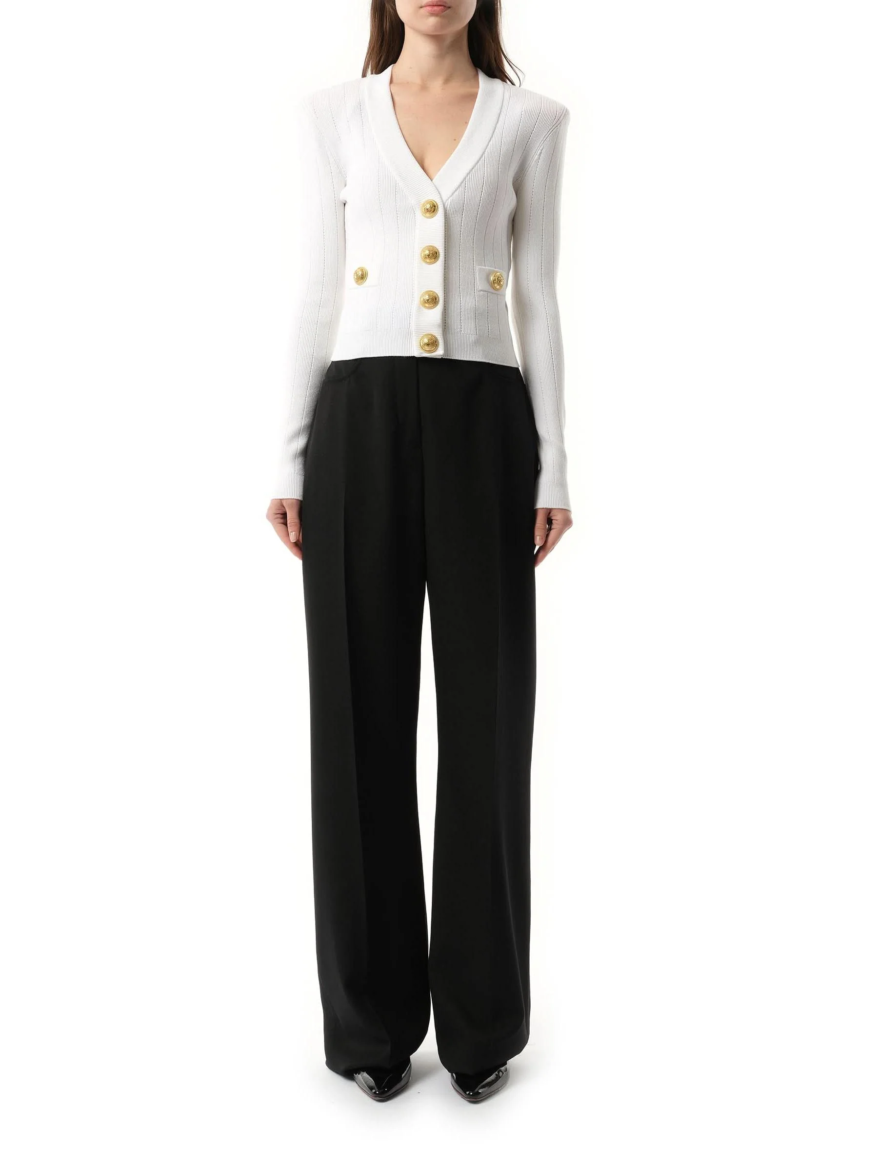 Buttoned Knit Crop Cardigan in White - Image 4