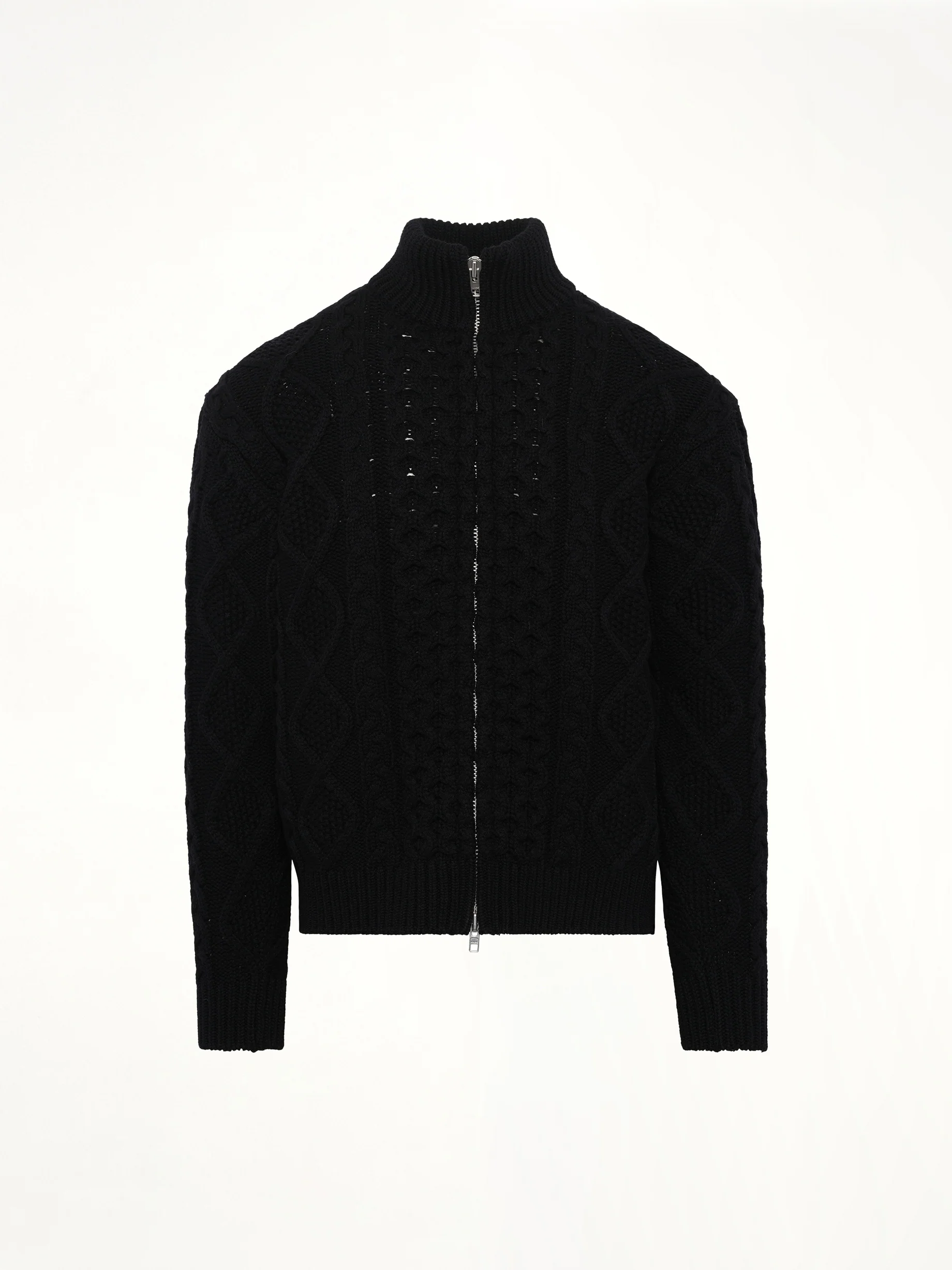 Cable Knit Zip Up in Black - Image 2