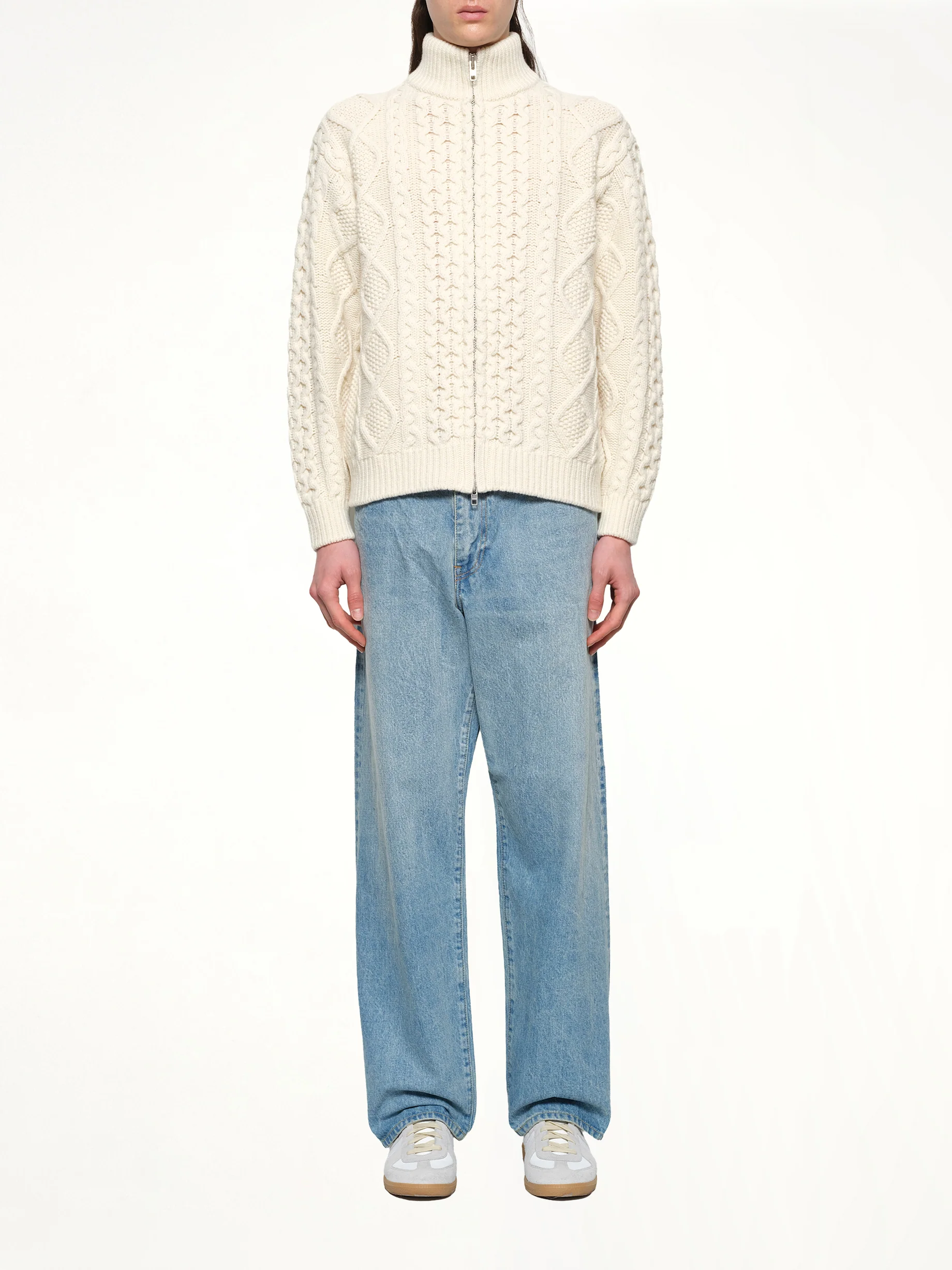 Cable Knit Zip Up in Cream - Image 7