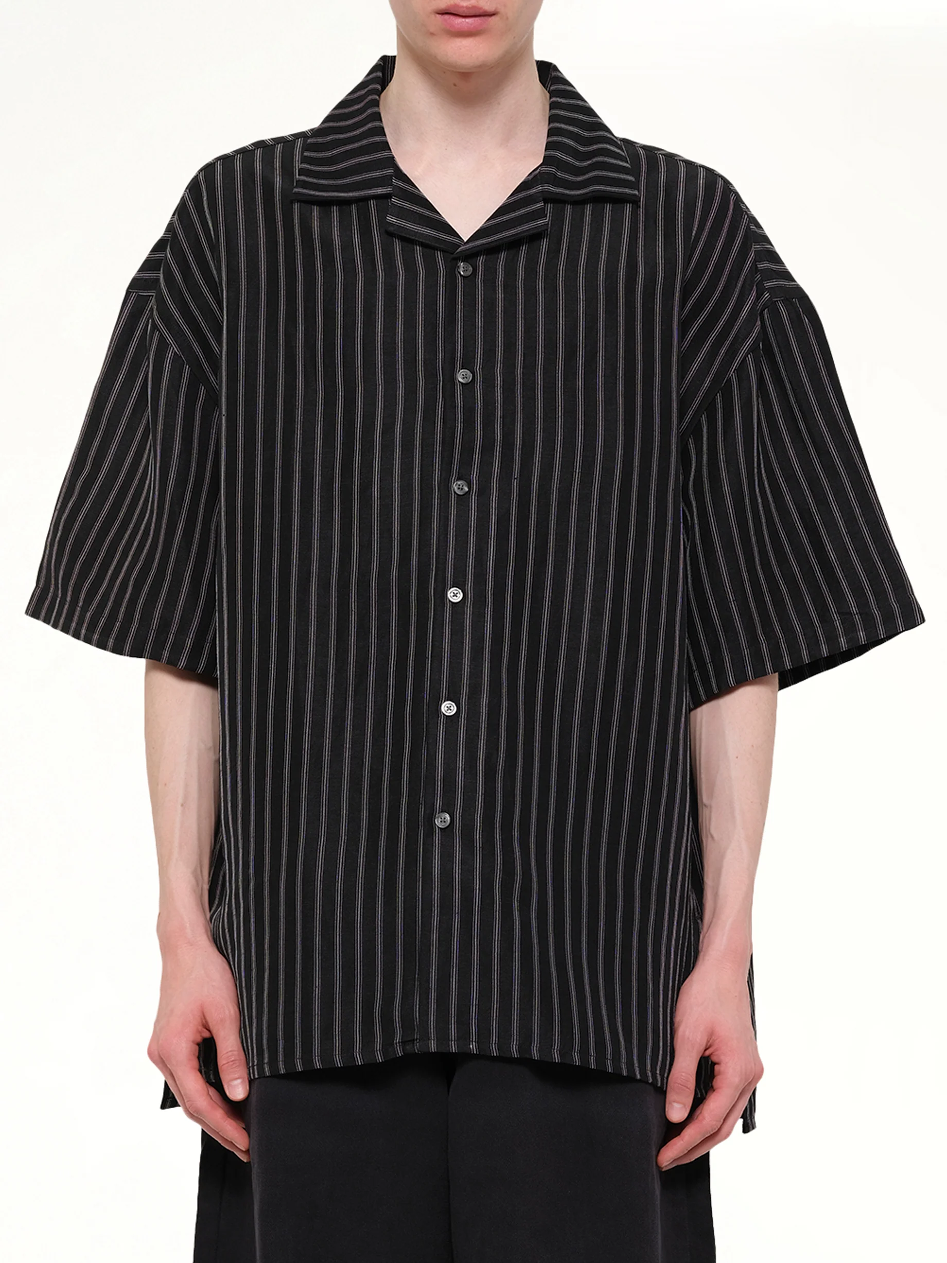 Camp Collar SS Shirt in Black/White Stripe