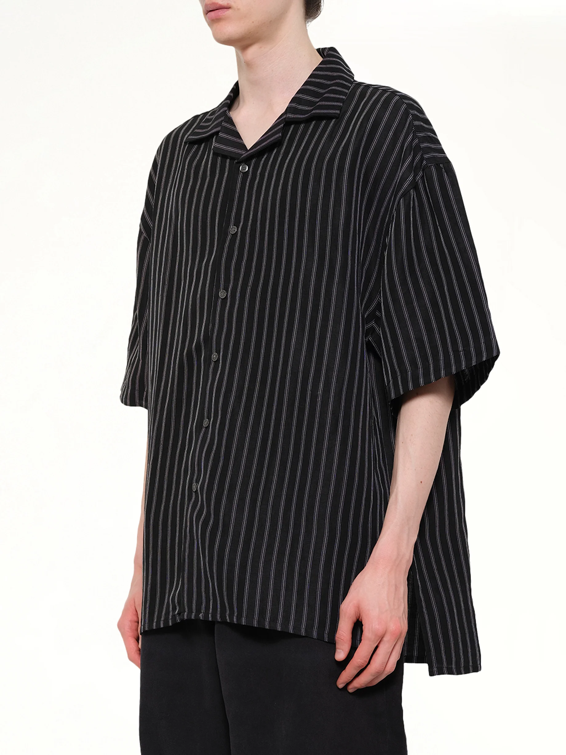 Camp Collar SS Shirt in Black/White Stripe - Image 3