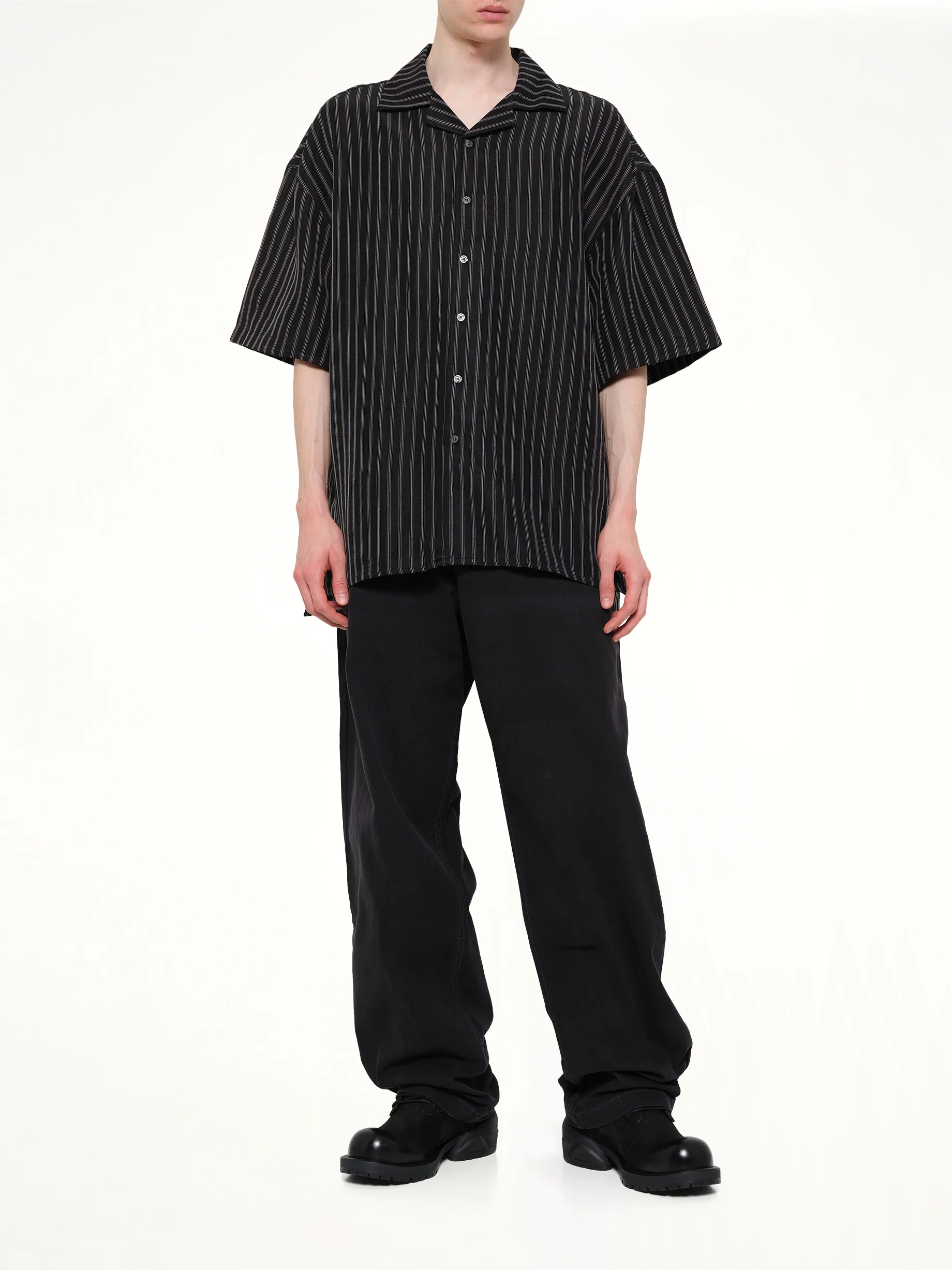 Camp Collar SS Shirt in Black/White Stripe - Image 4