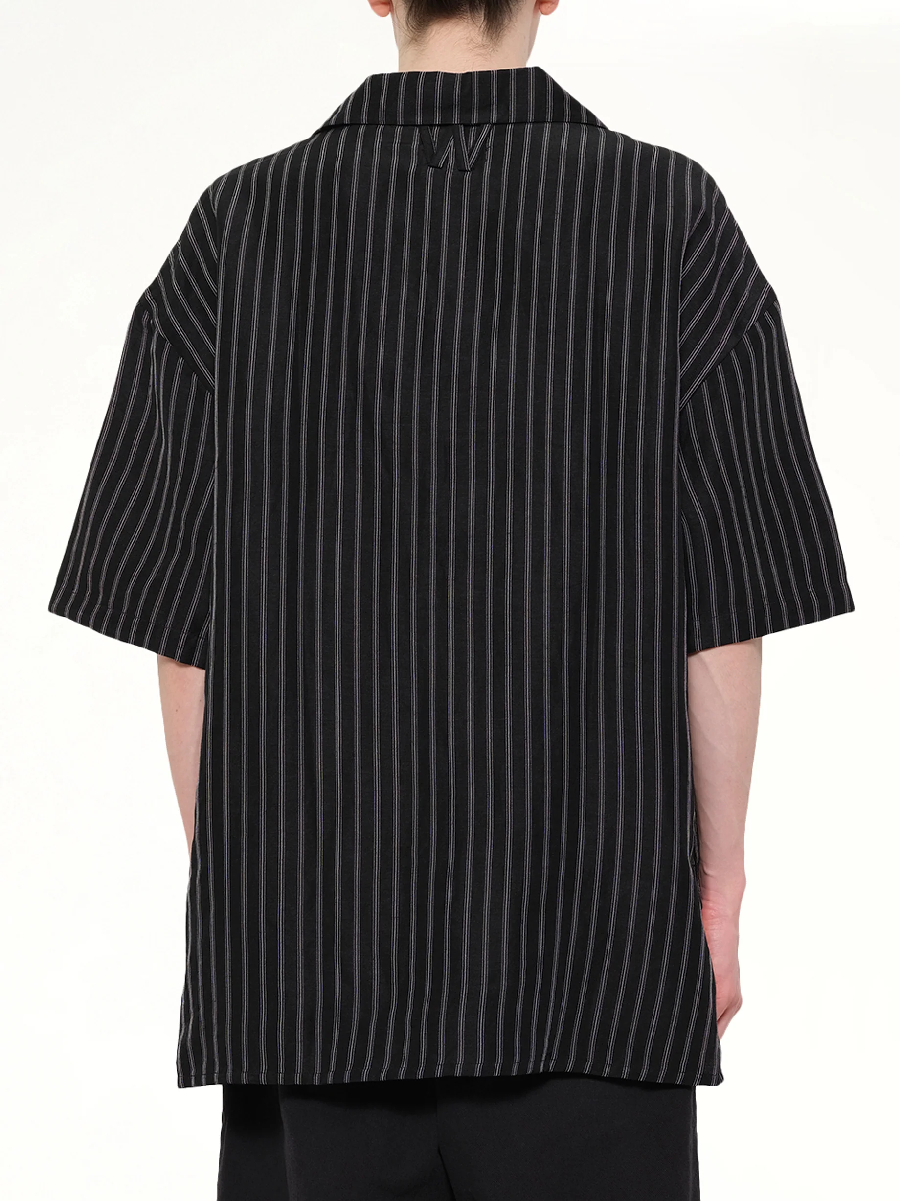 Camp Collar SS Shirt in Black/White Stripe - Image 5