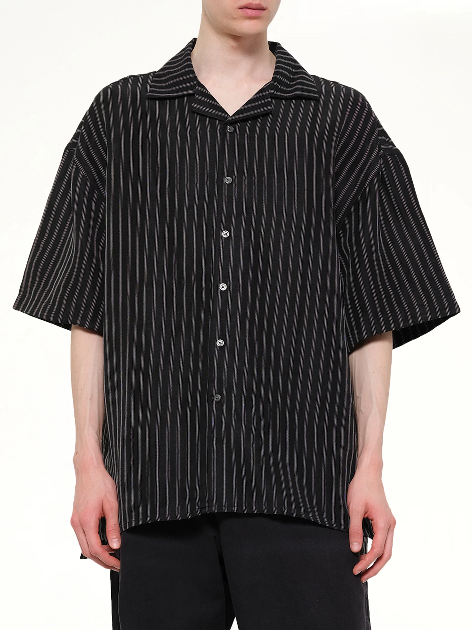 Camp Collar SS Shirt in Black/White Stripe - Image 6