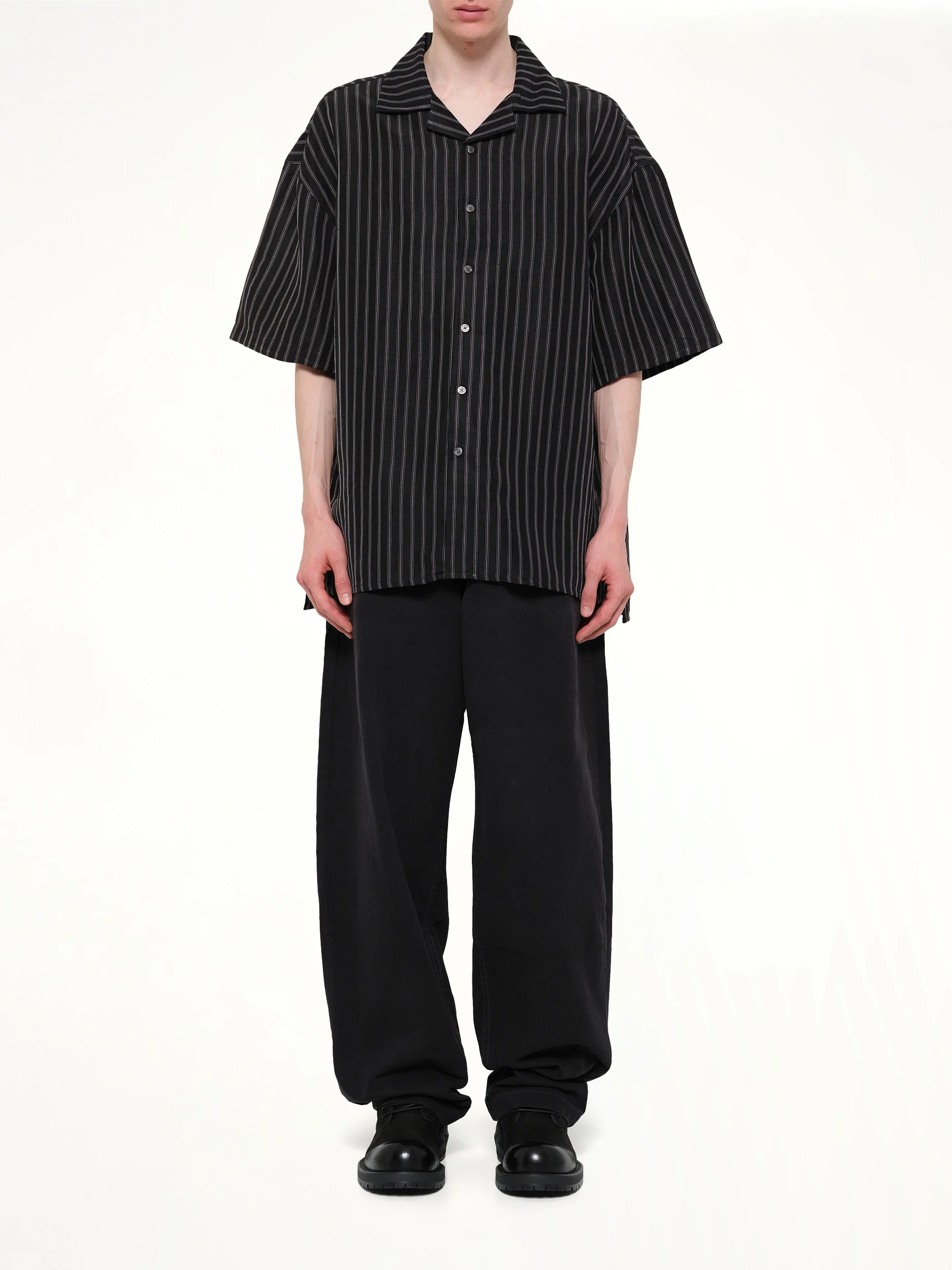 Camp Collar SS Shirt in Black/White Stripe - Image 7