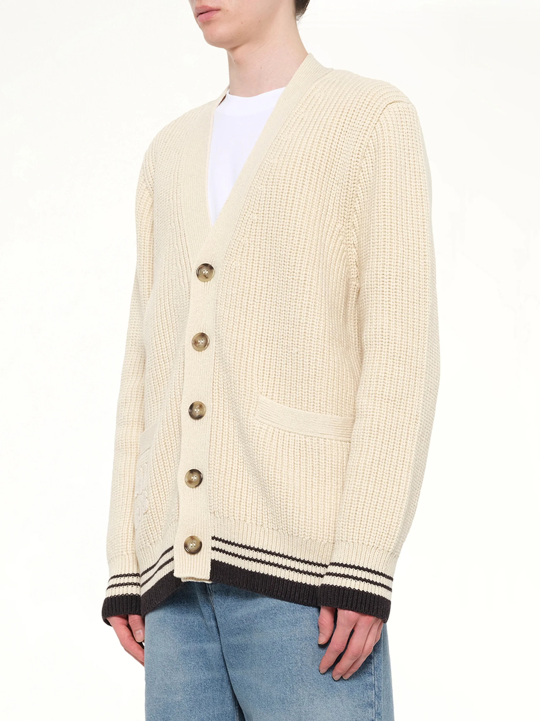 Cardigan with ADC and Ami Paris Patch in Off White - Image 3