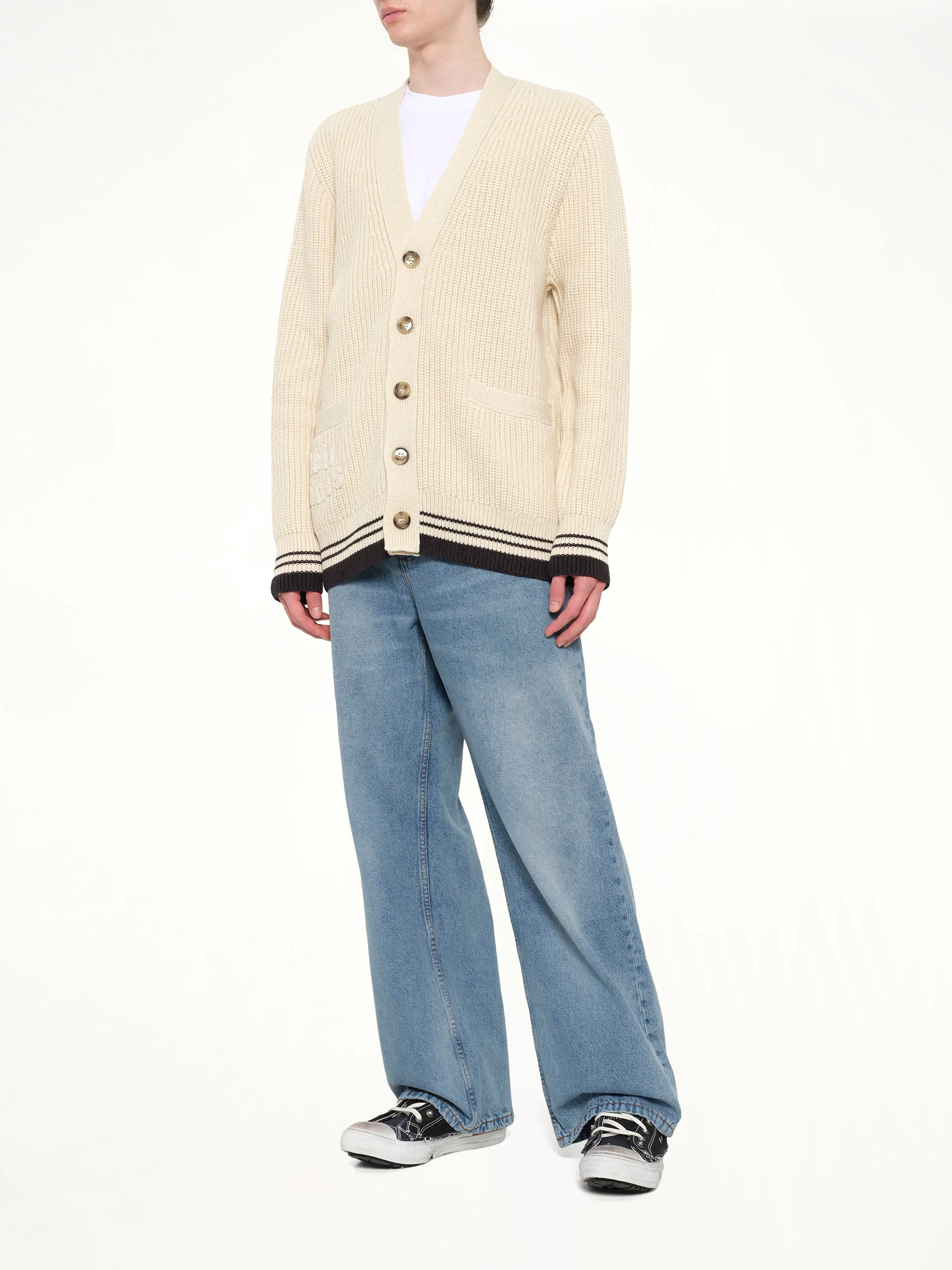 Cardigan with ADC and Ami Paris Patch in Off White - Image 4