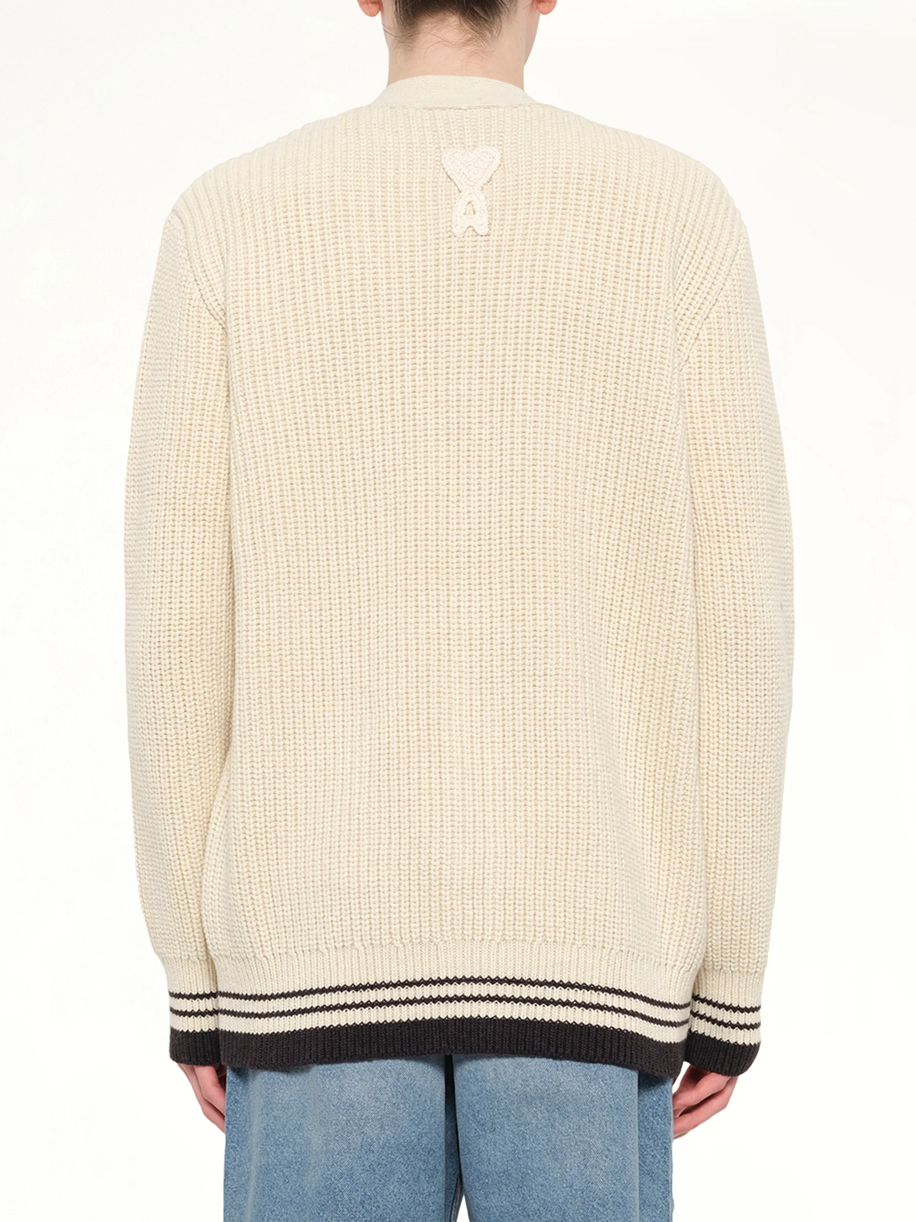 Cardigan with ADC and Ami Paris Patch in Off White - Image 5