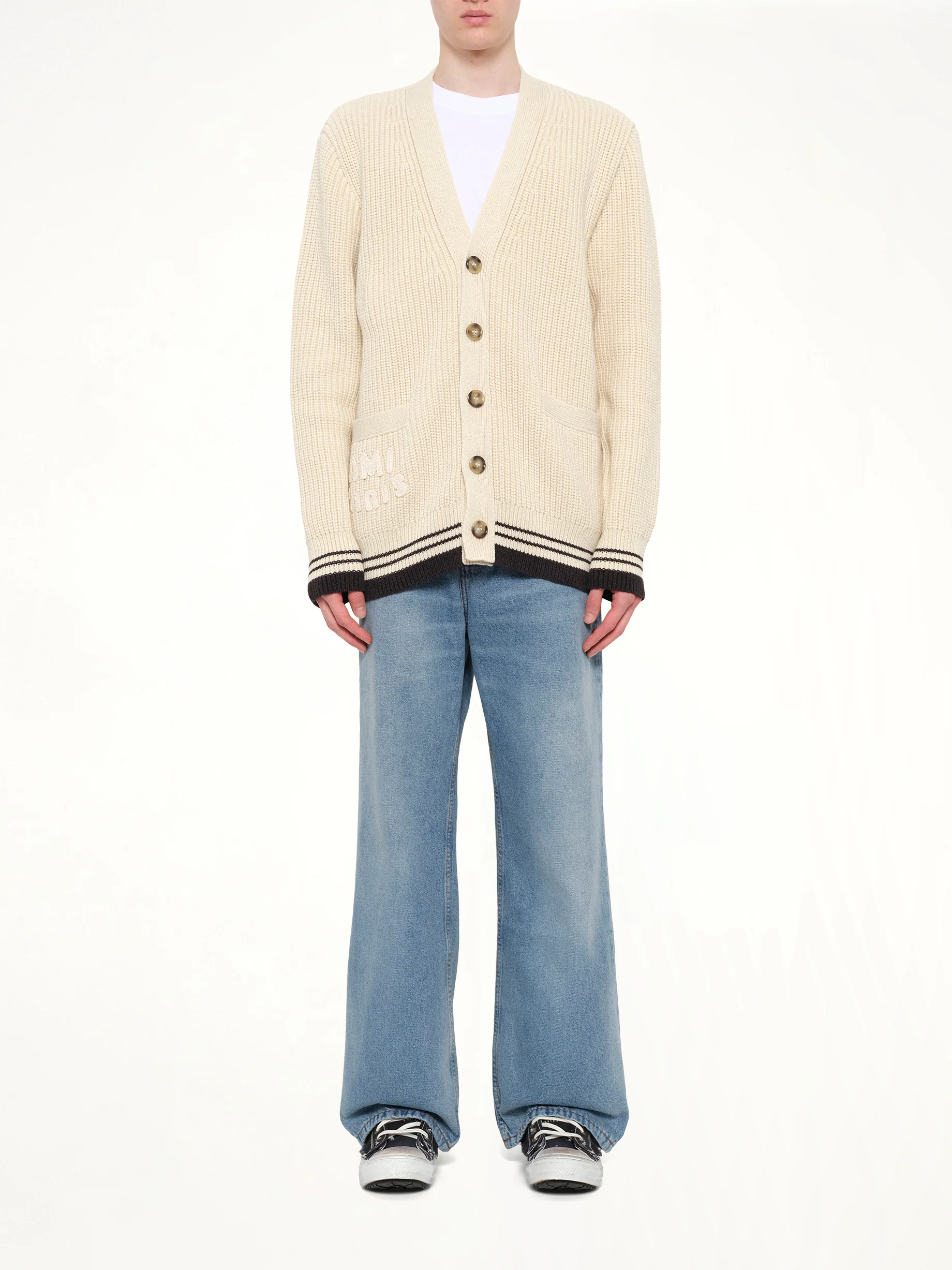 Cardigan with ADC and Ami Paris Patch in Off White - Image 7