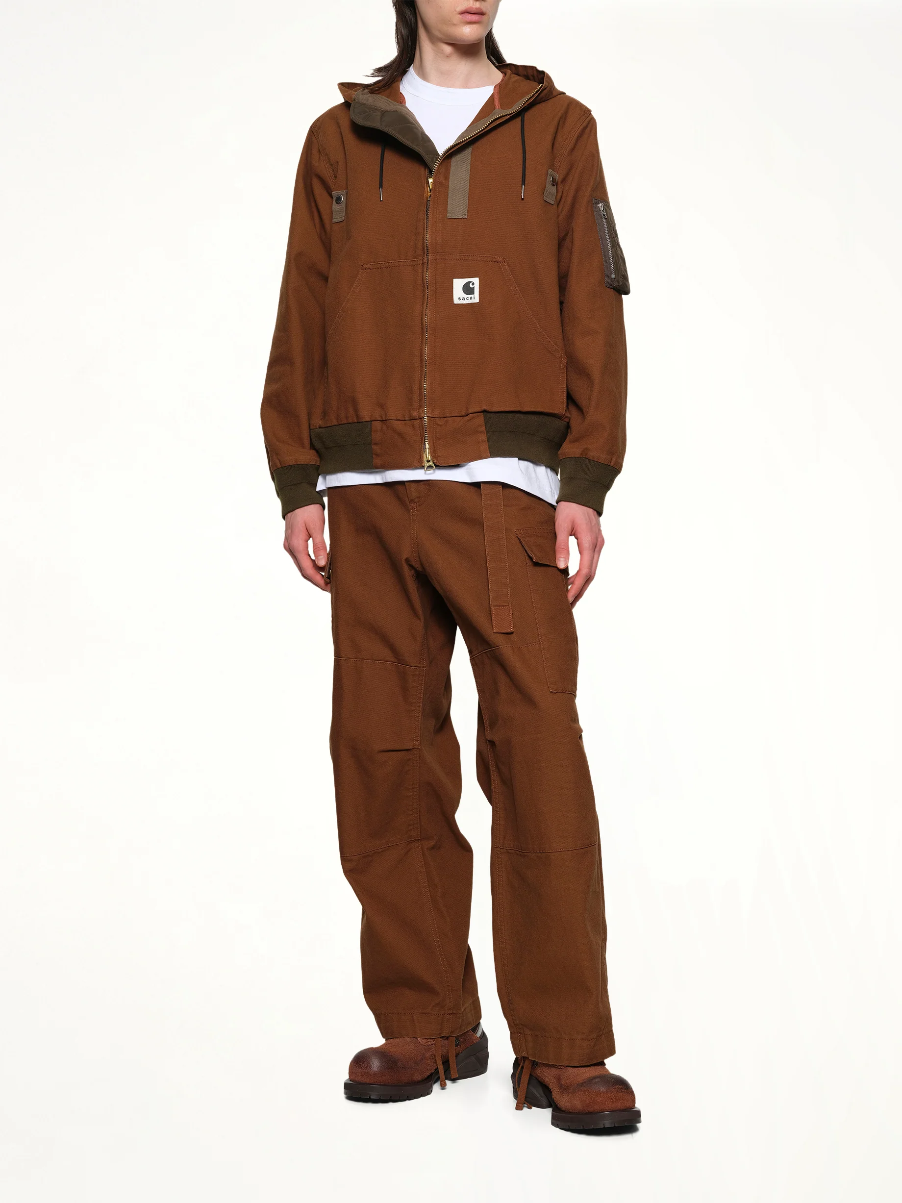 Carhartt WIP Washed Duck Hooded Blouson in Dark Beige - Image 4