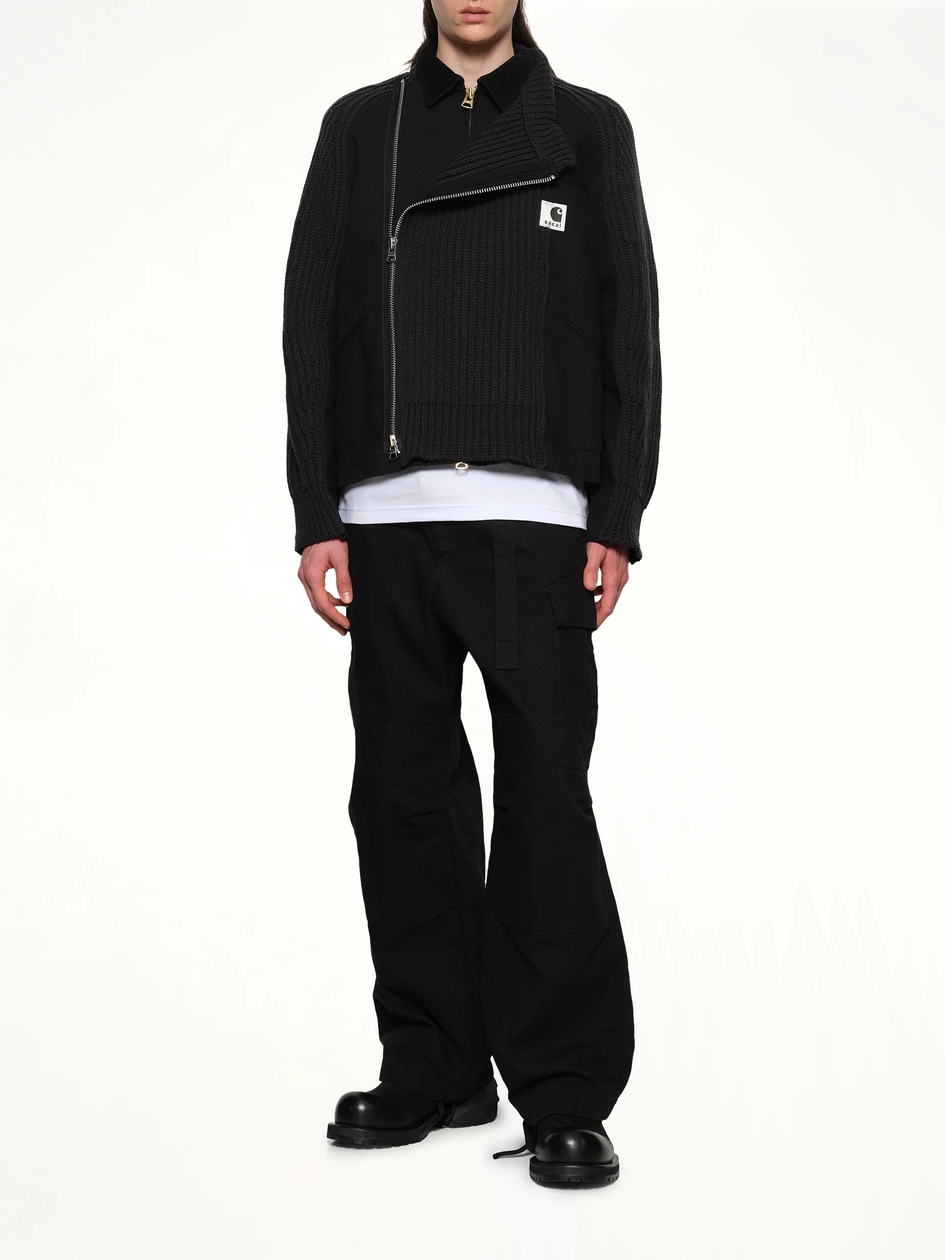 Carhartt WIP Washed Duck x Wool Knit Blouson in Black - Image 4