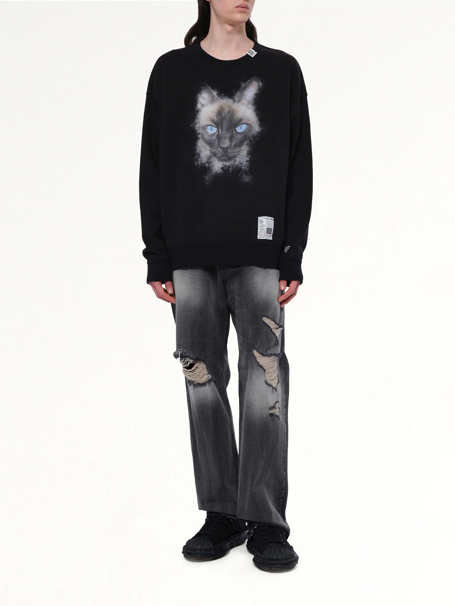 Cat Printed Pullover in Black - Image 4