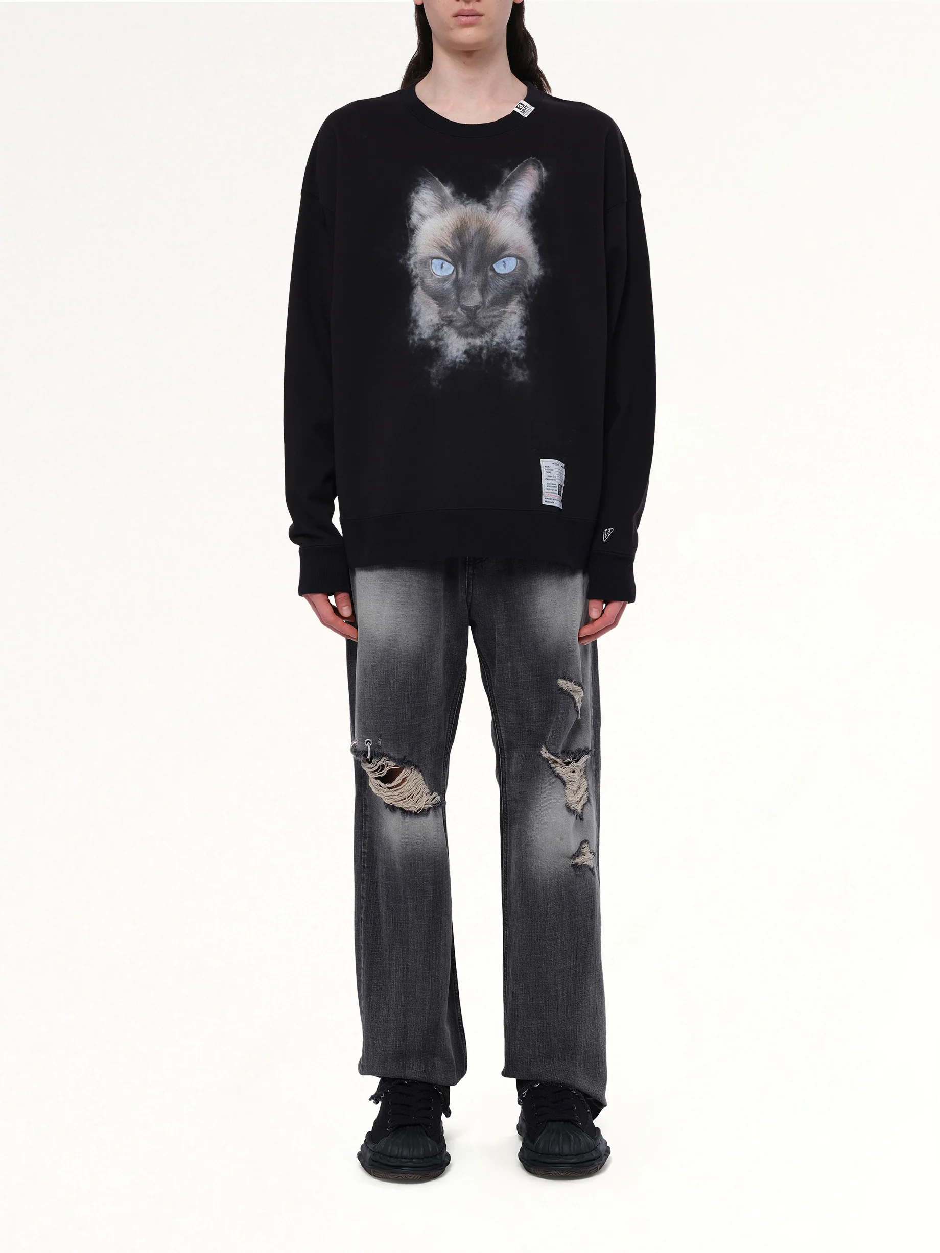 Cat Printed Pullover in Black - Image 7