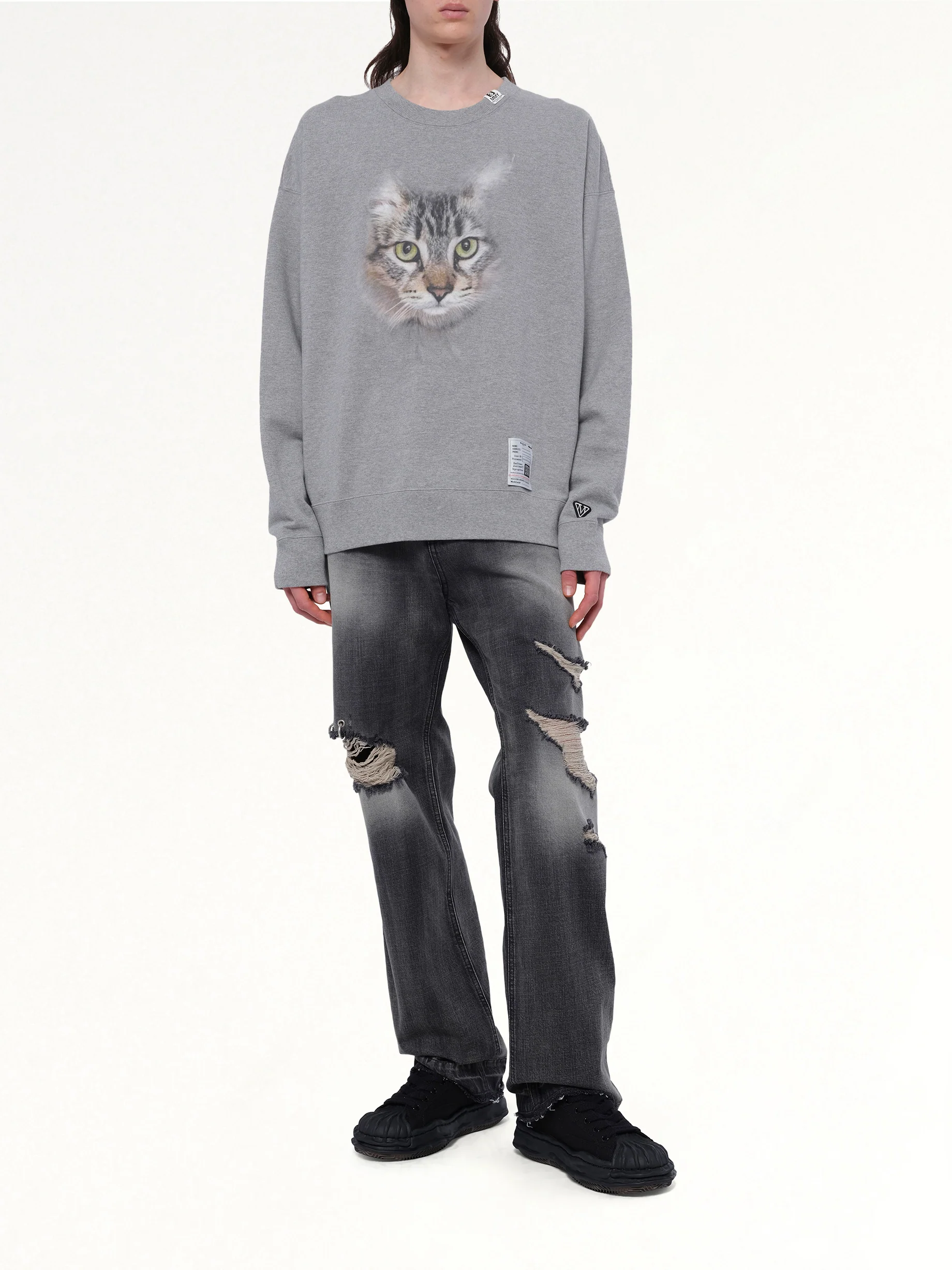 Cat Printed Pullover in Gray - Image 4