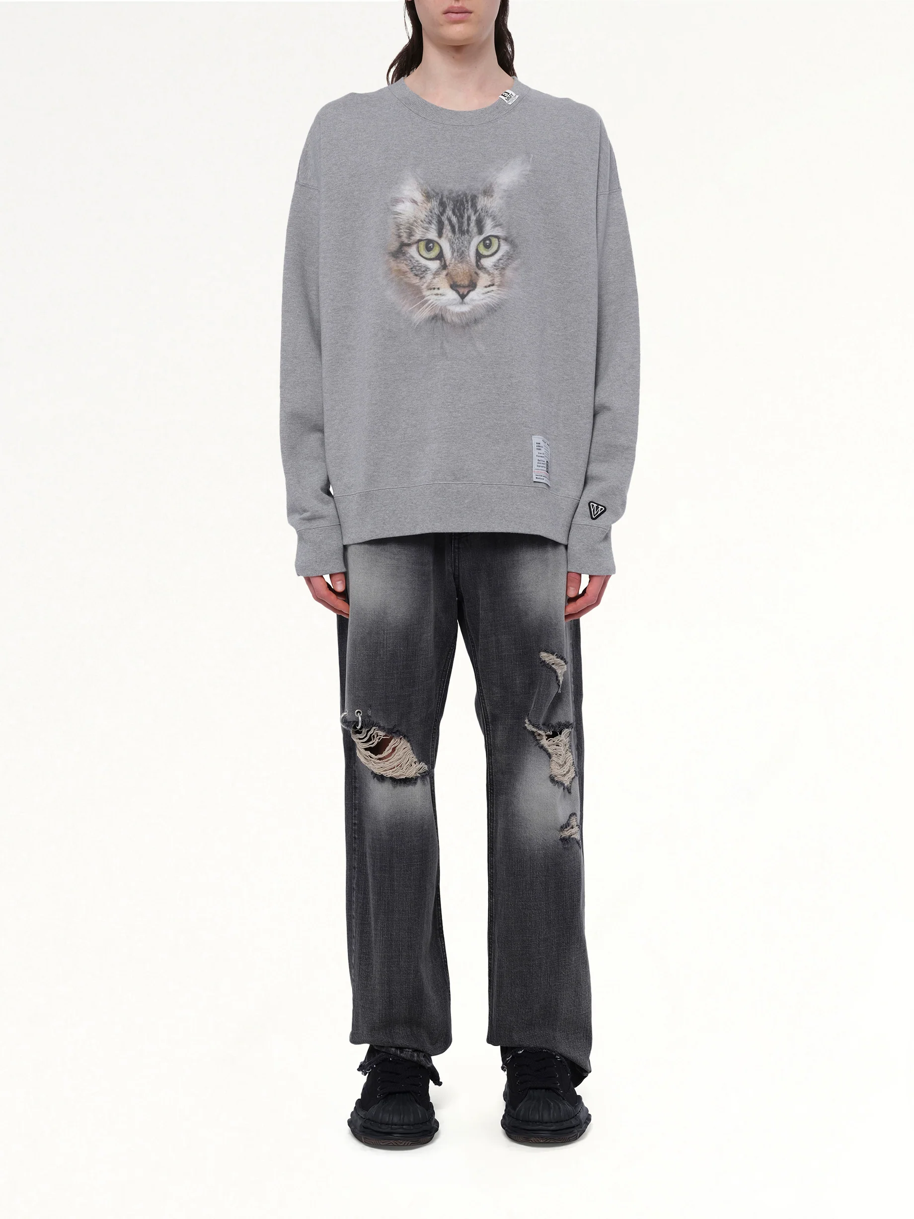 Cat Printed Pullover in Gray - Image 7