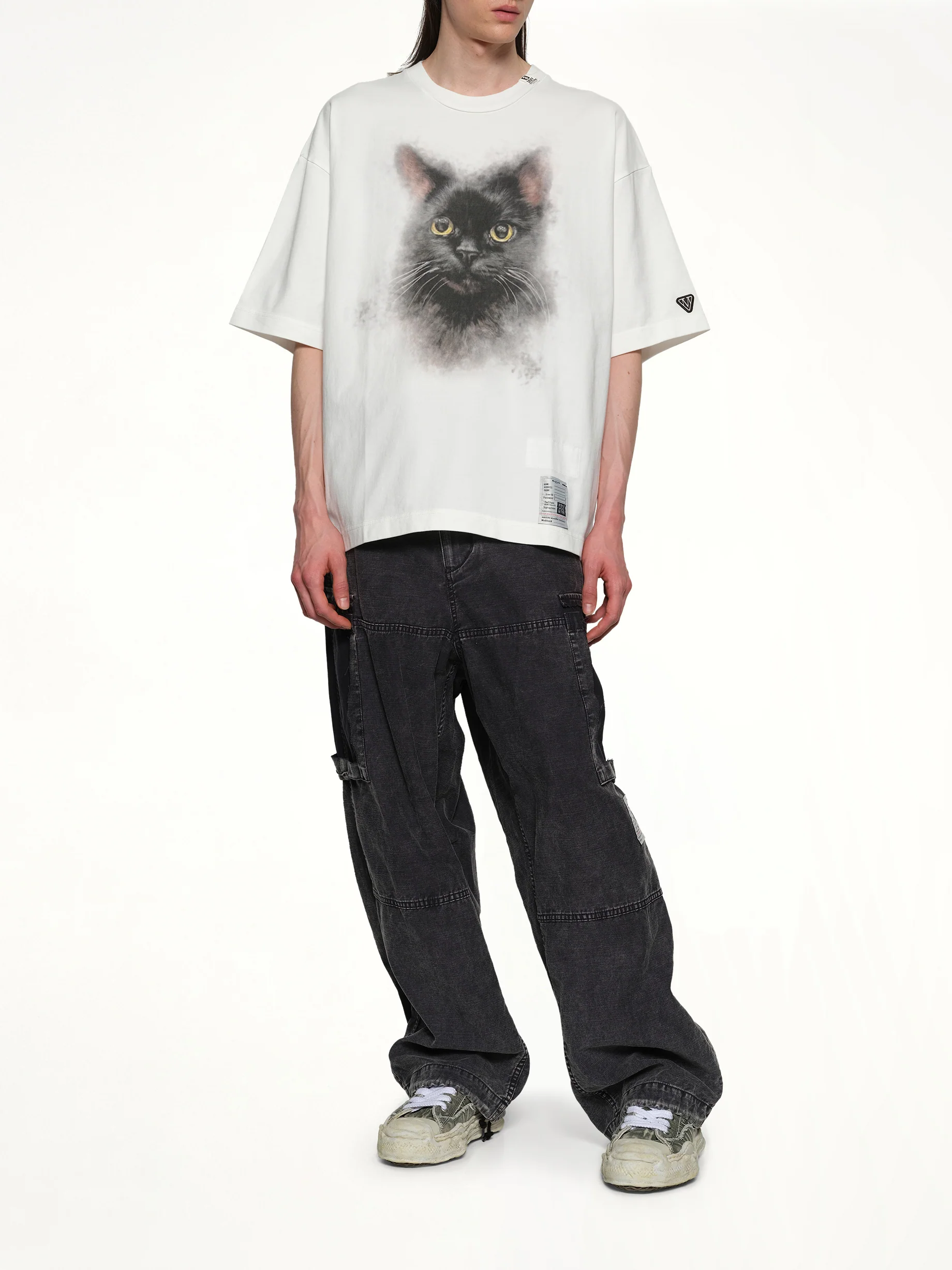 Cat Printed T-Shirt in White - Image 4