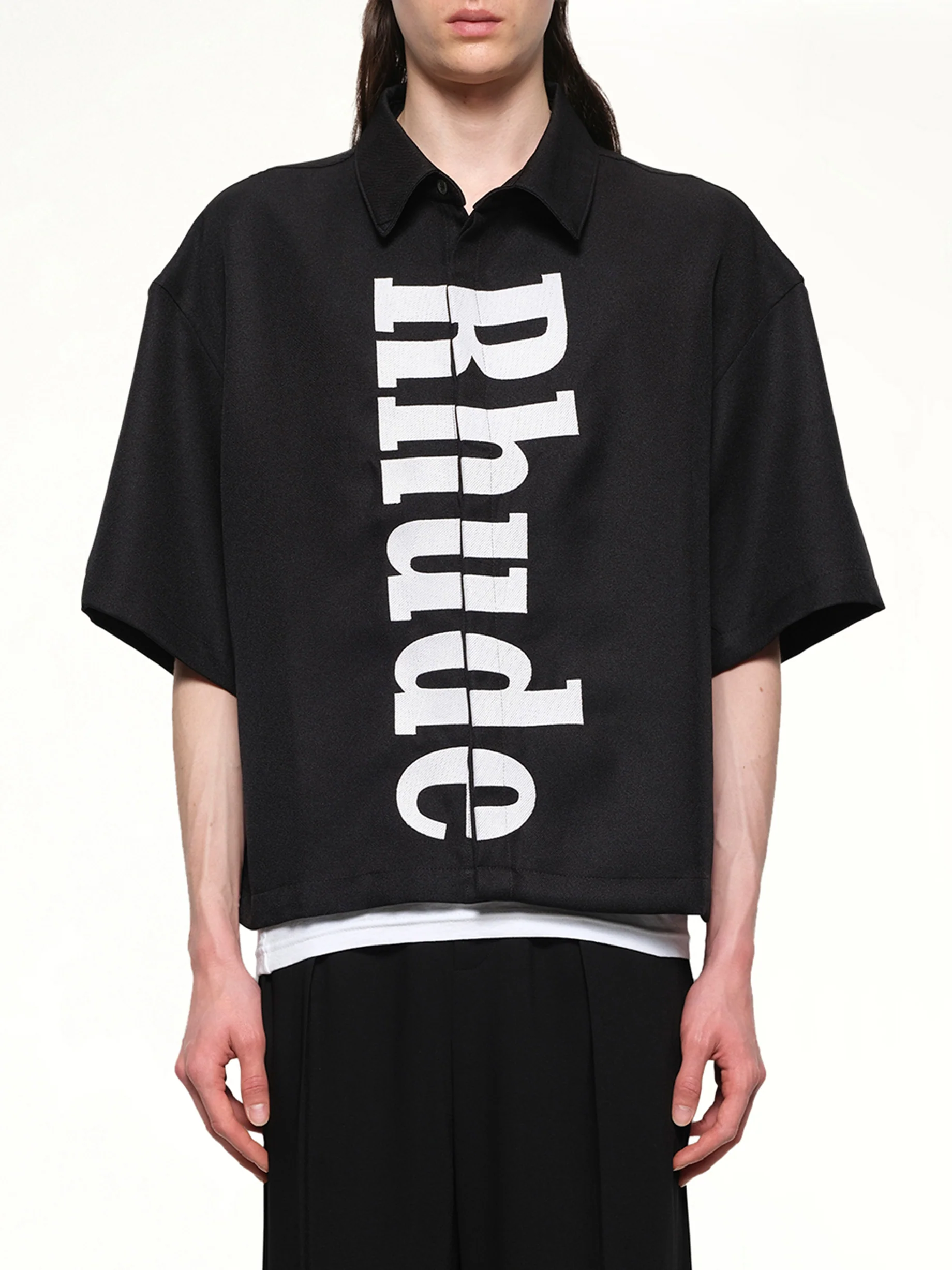 Center Logo Button Up Shirt in Black/White