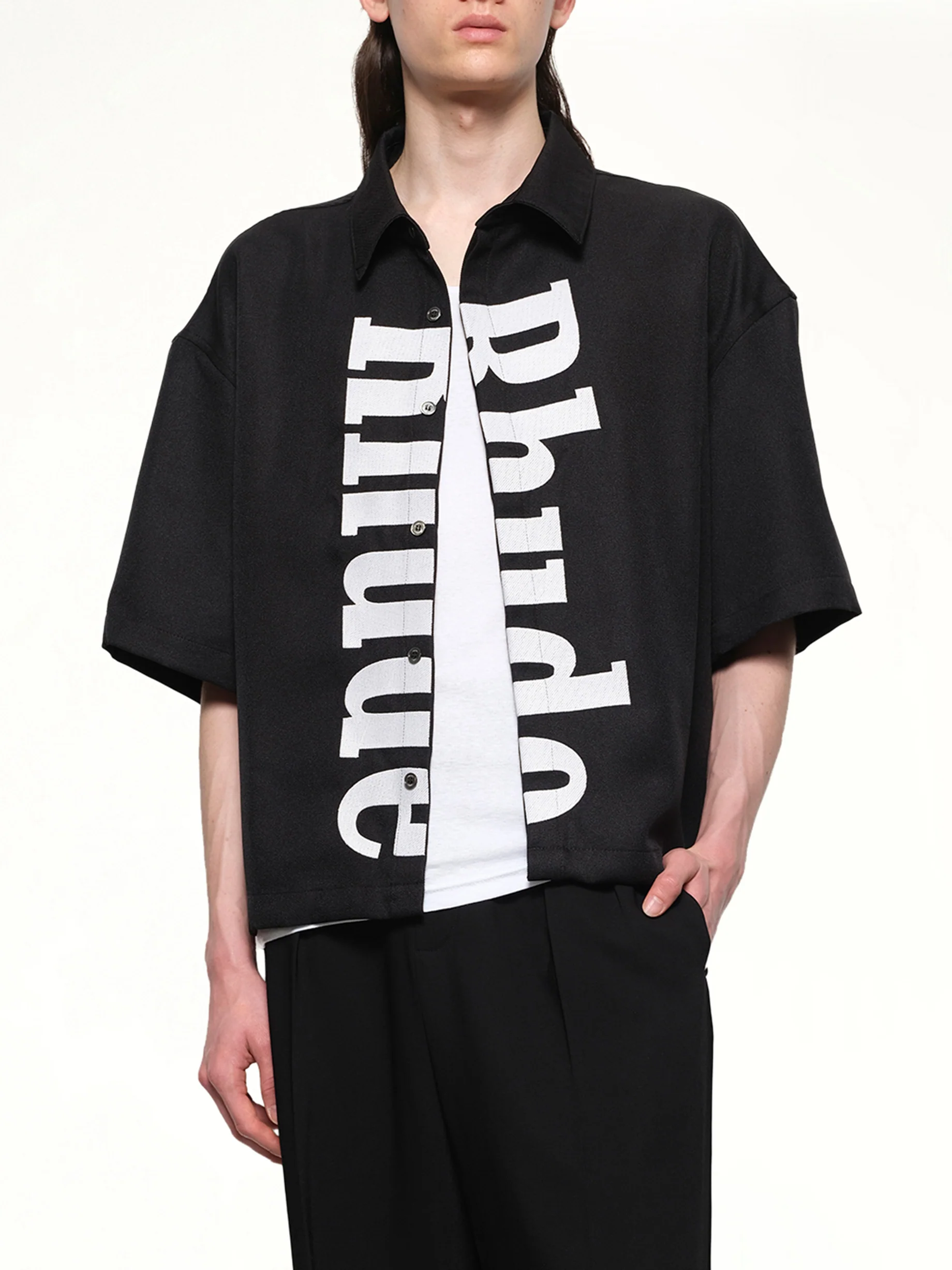 Center Logo Button Up Shirt in Black/White - Image 6