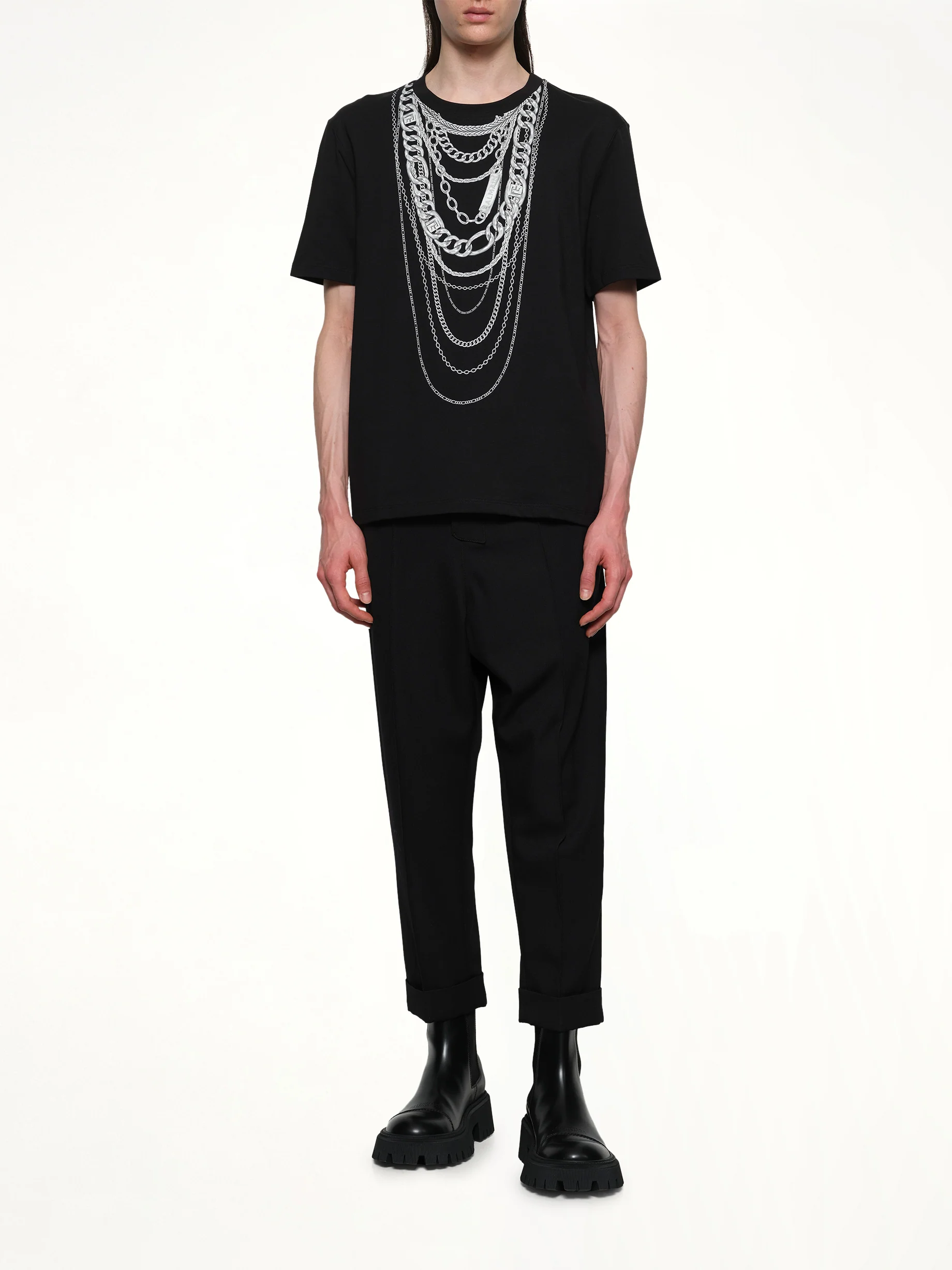 Chain Trompe L'Oeil T-Shirt in Black/White - Image 4