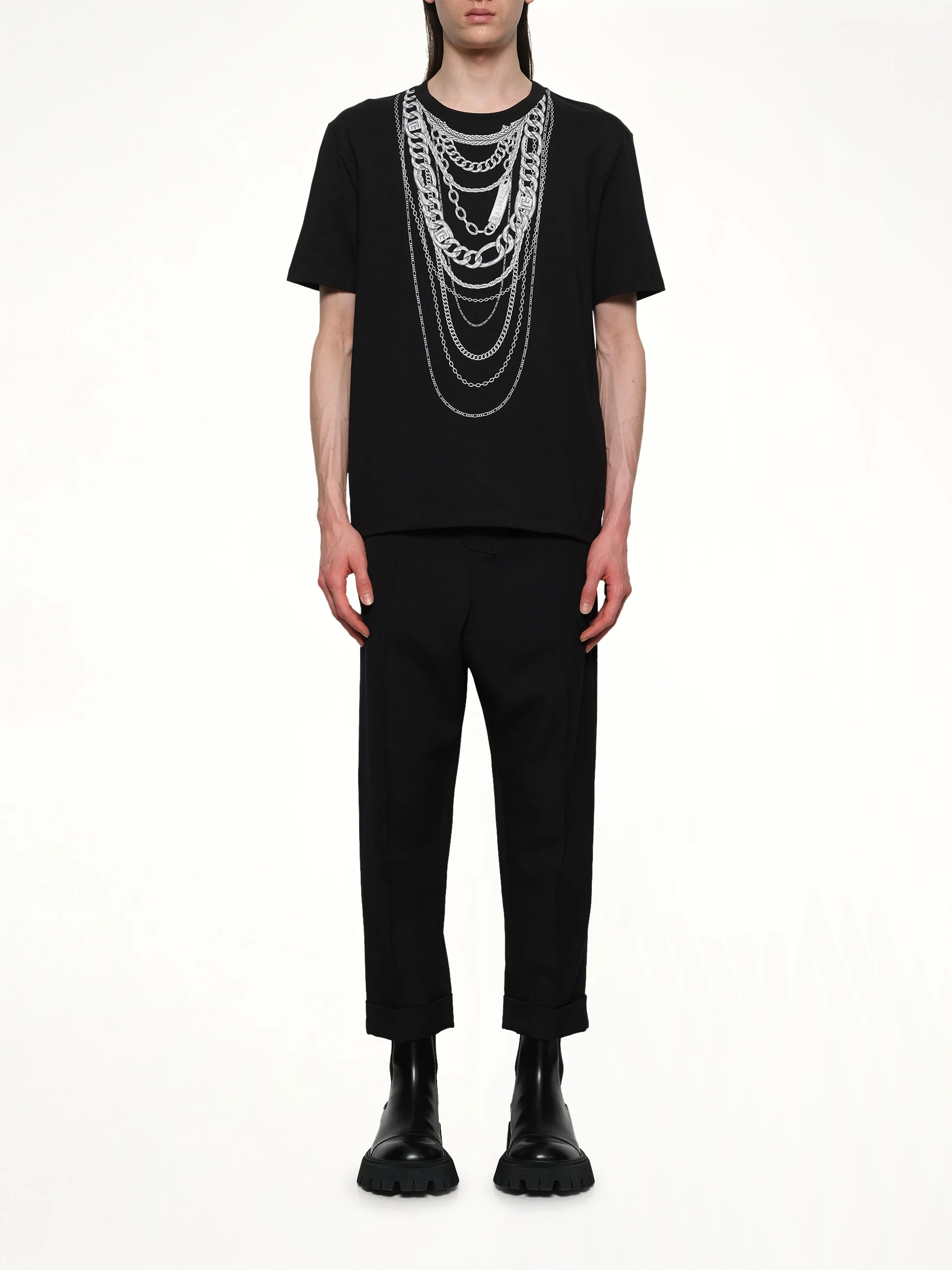 Chain Trompe L'Oeil T-Shirt in Black/White - Image 7