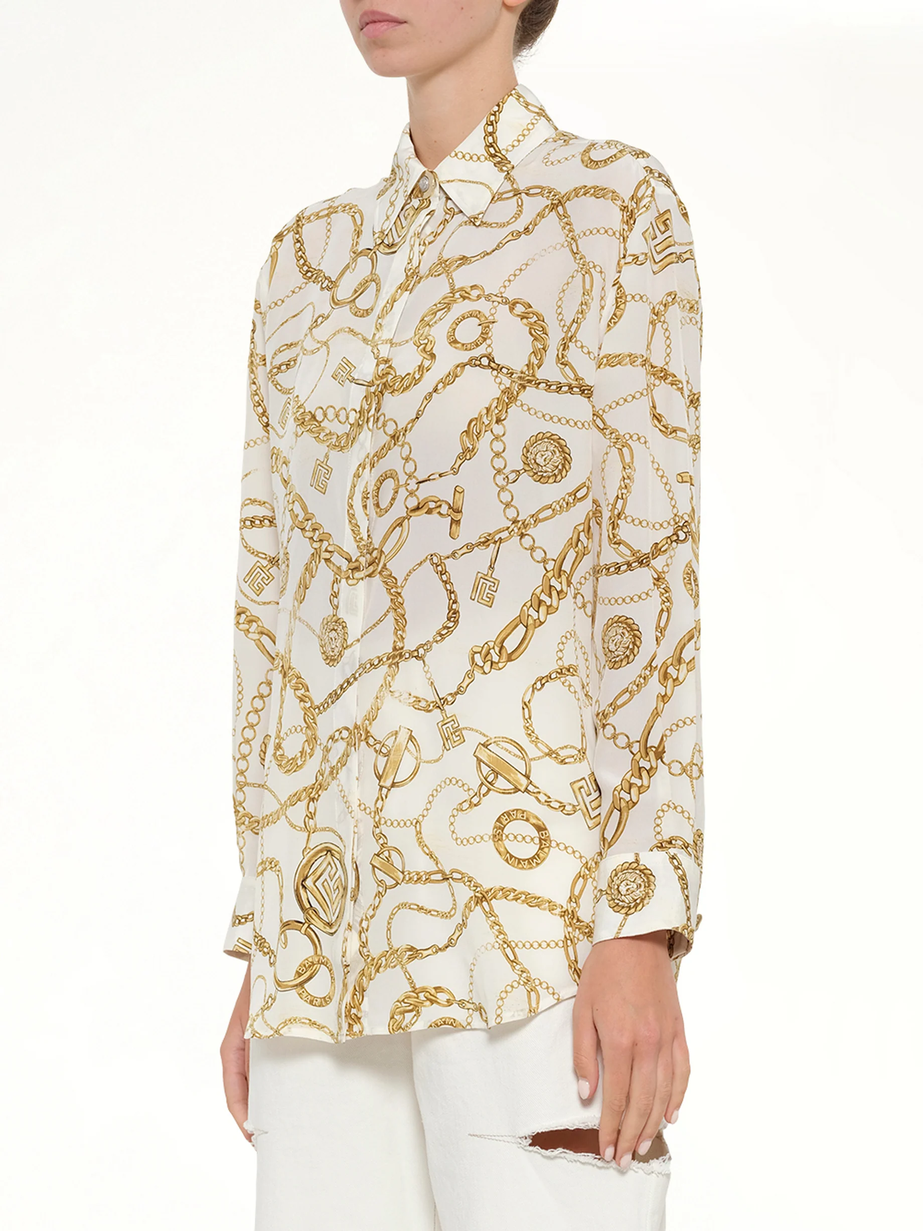 Chains Printed T-Shirt in White/Gold - Image 3