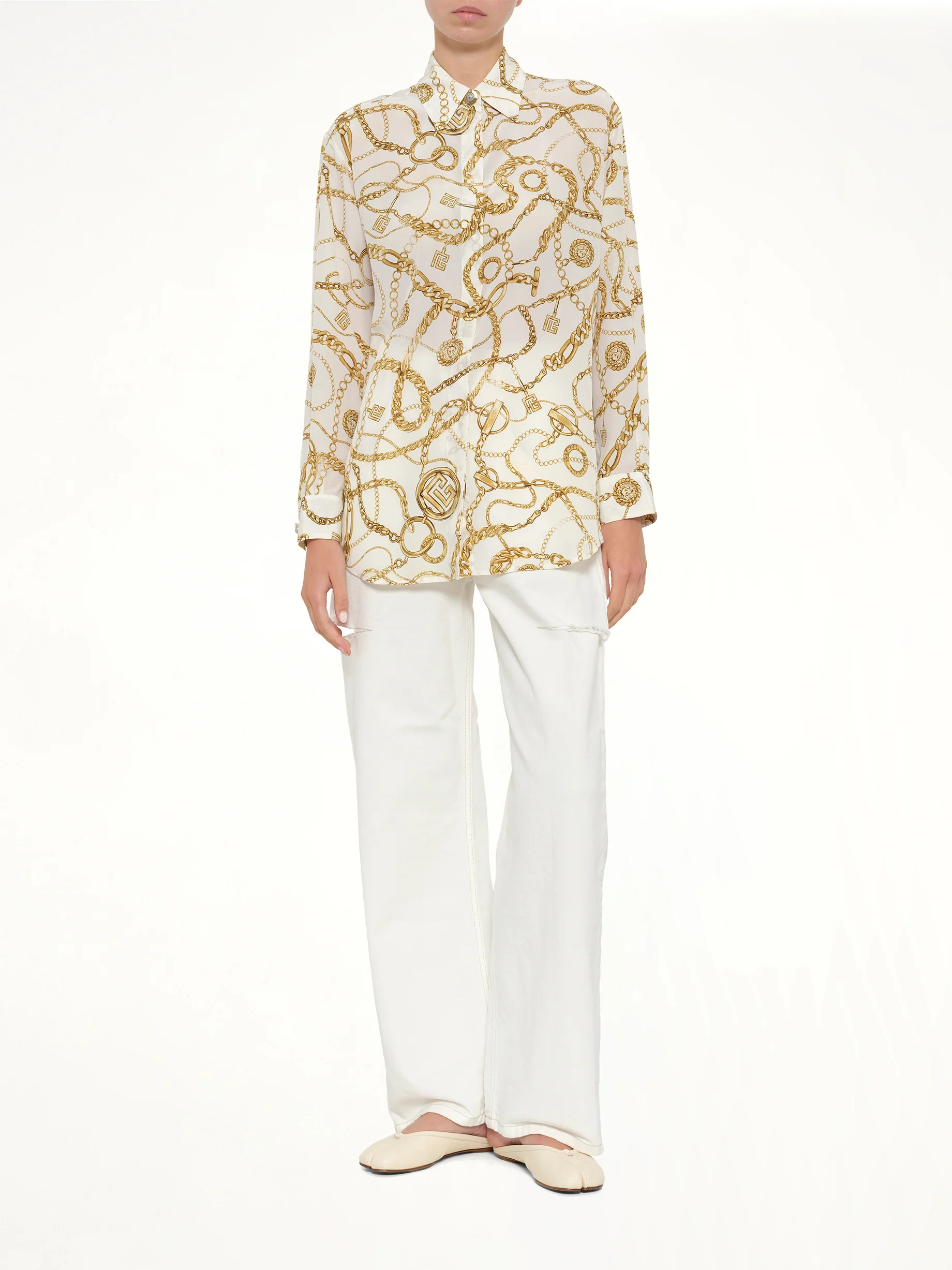 Chains Printed T-Shirt in White/Gold - Image 4