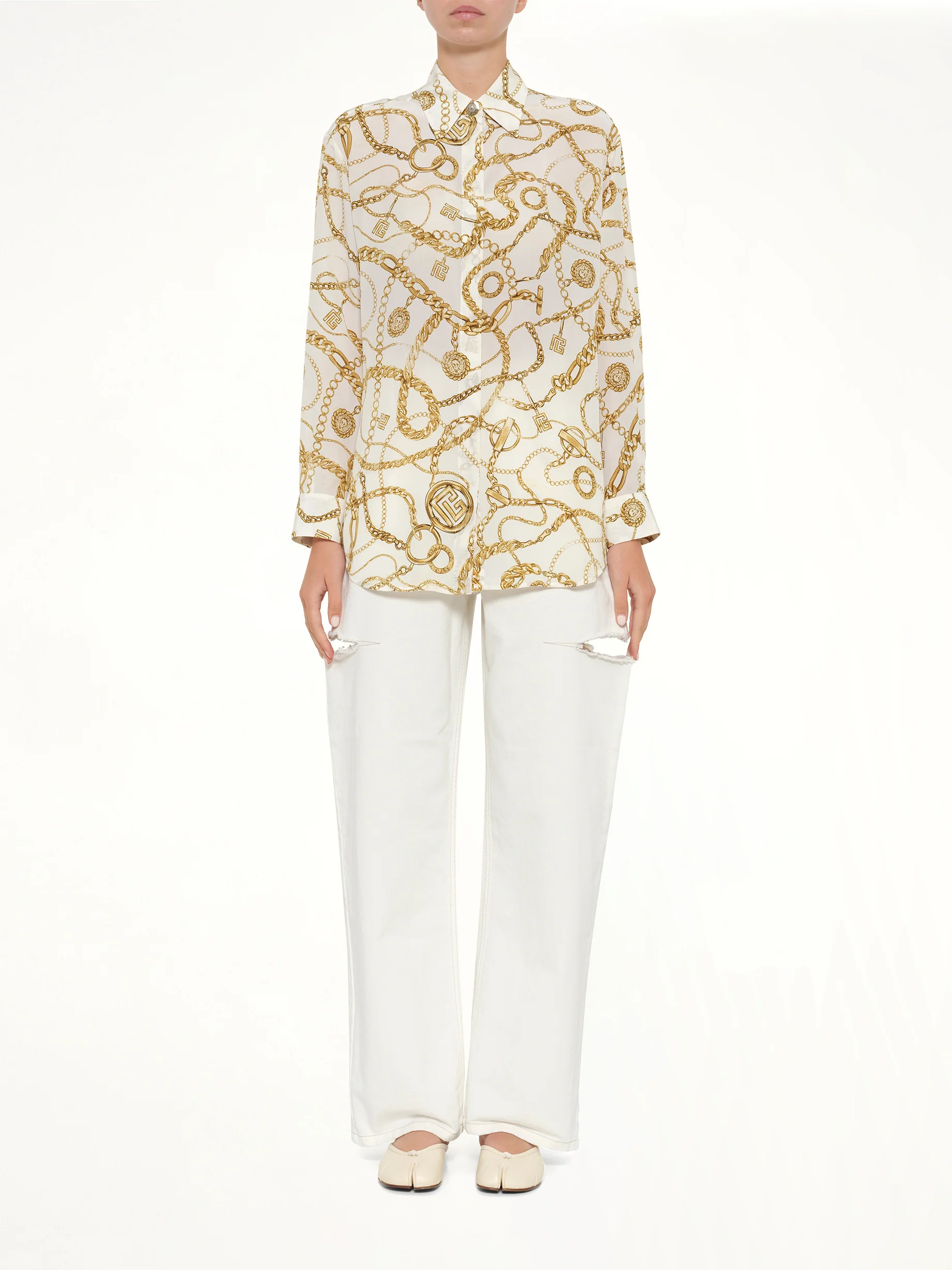 Chains Printed T-Shirt in White/Gold - Image 7